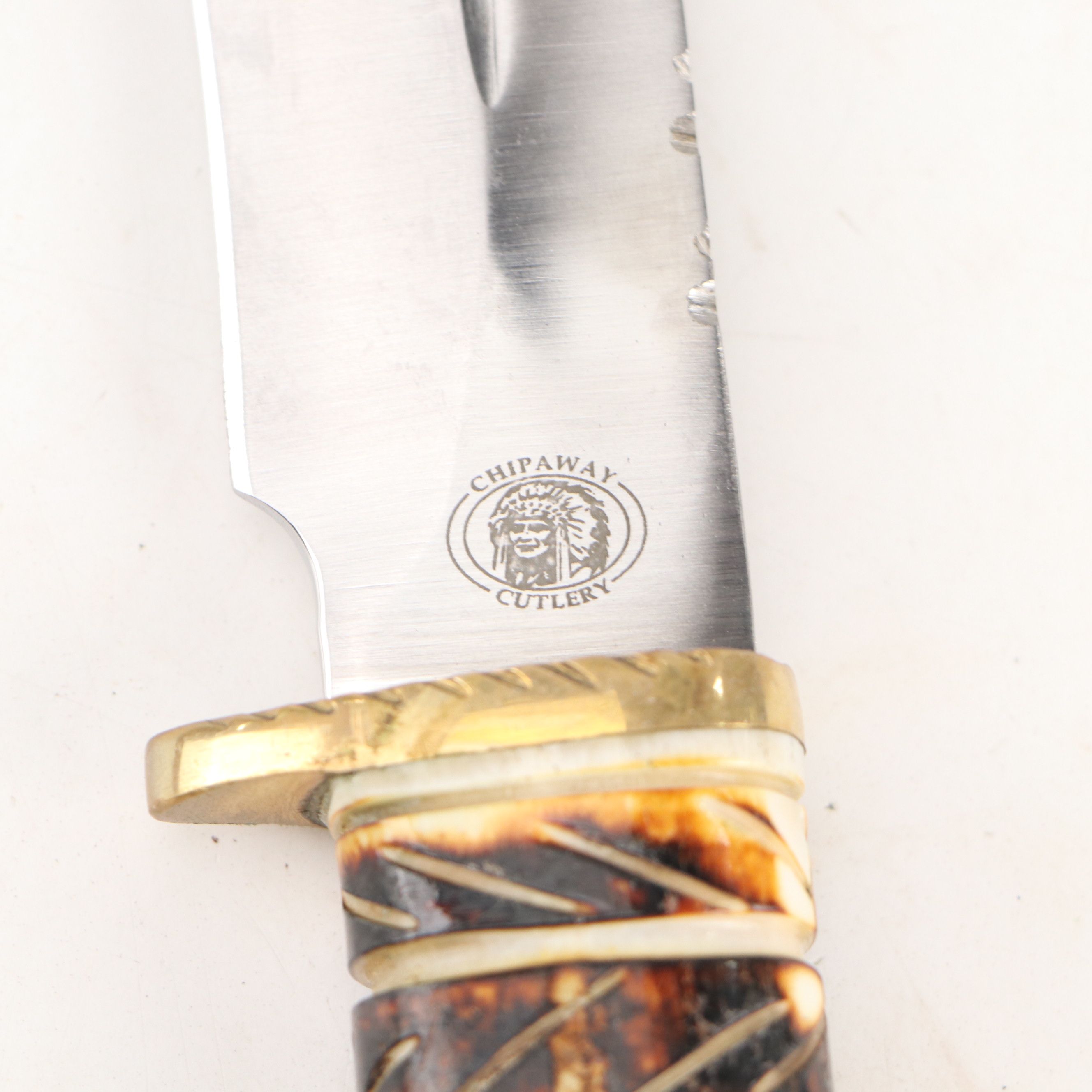 Chipaway Cutlery Wood and Bone Handled Bowie Knife in Leather Scabbard