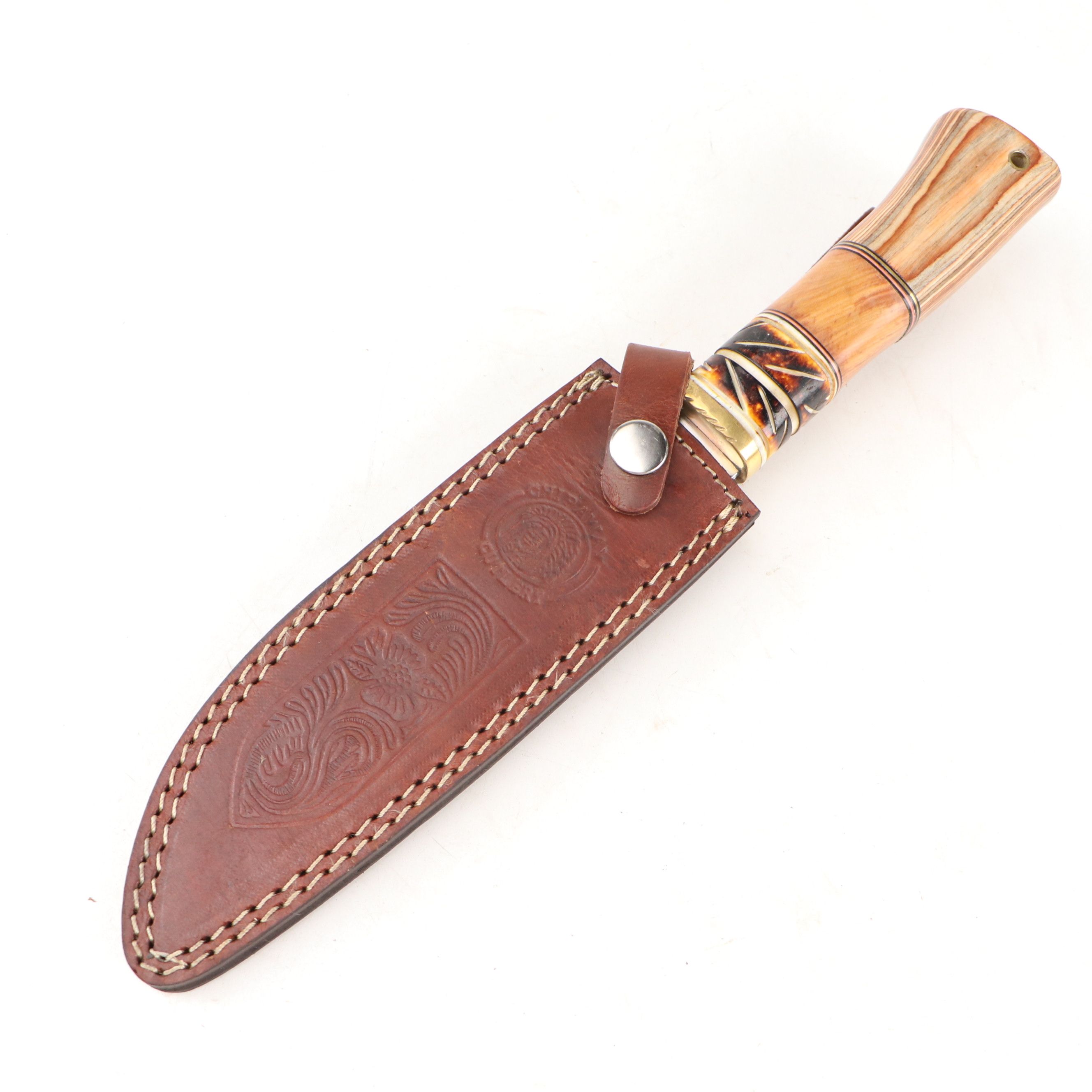Chipaway Cutlery Wood and Bone Handled Bowie Knife in Leather Scabbard
