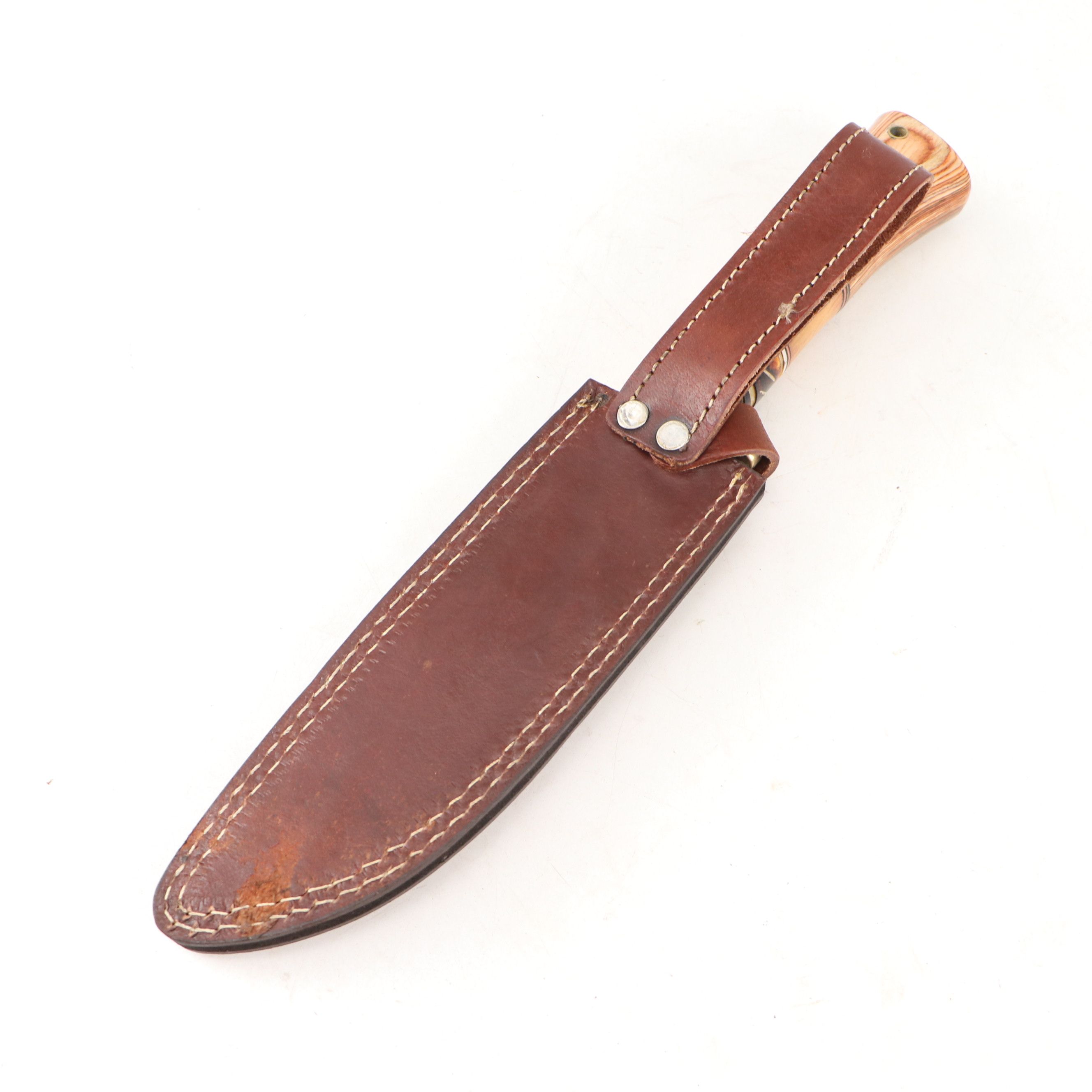 Chipaway Cutlery Wood and Bone Handled Bowie Knife in Leather Scabbard