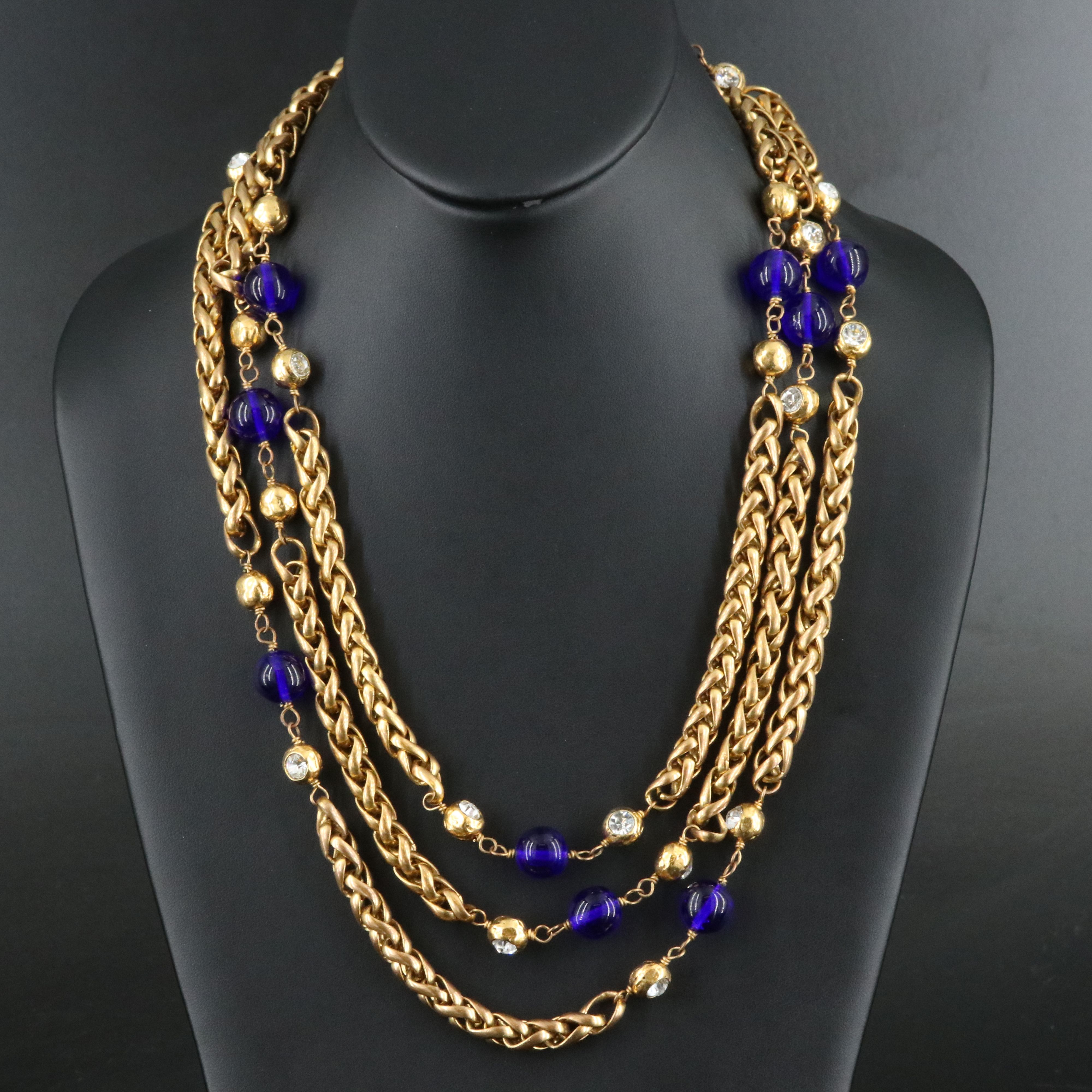 Chanel Extra Long Gripoix Glass and Crystal Station Necklace Vintage