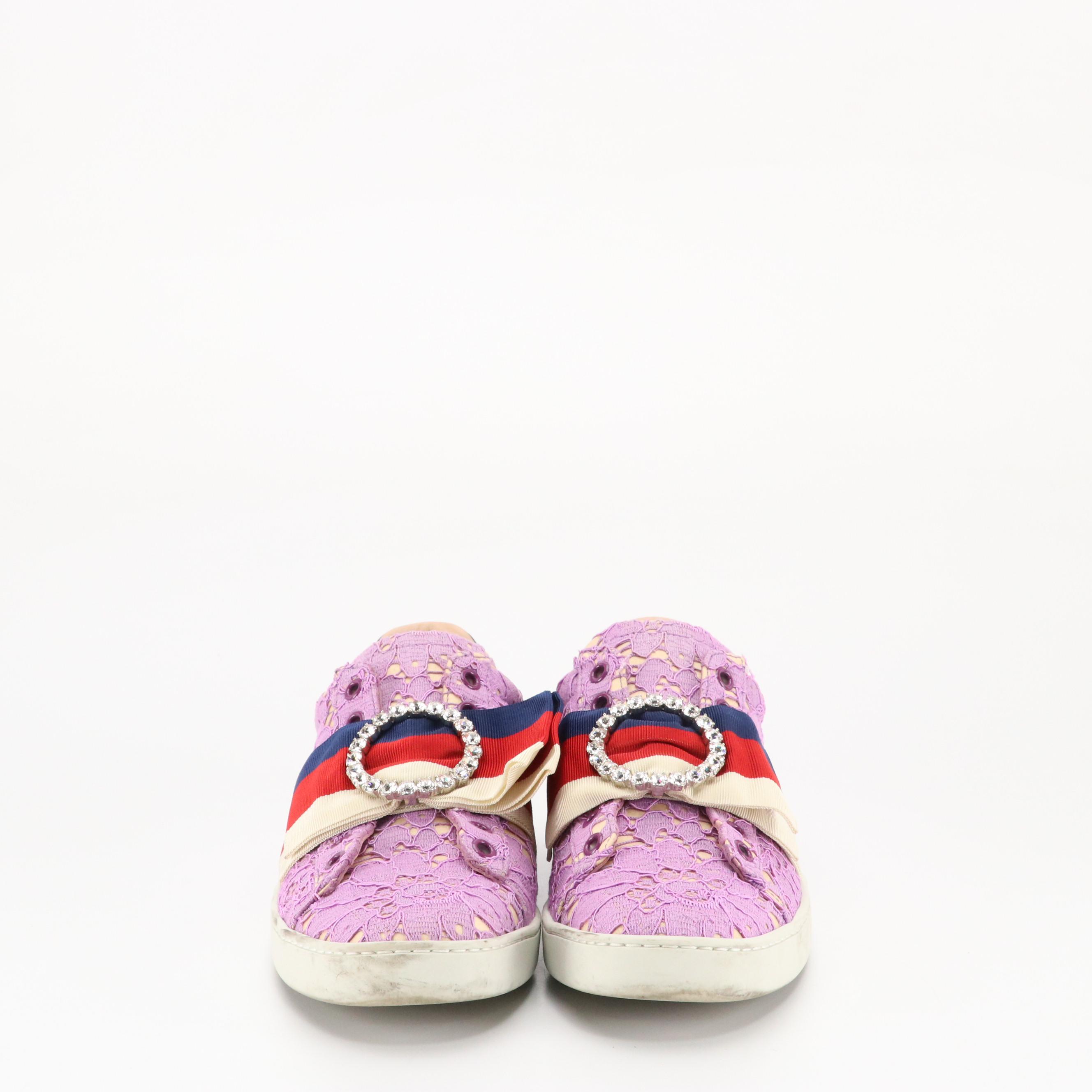 Gucci Ace Embellished Lace Sneakers with Box