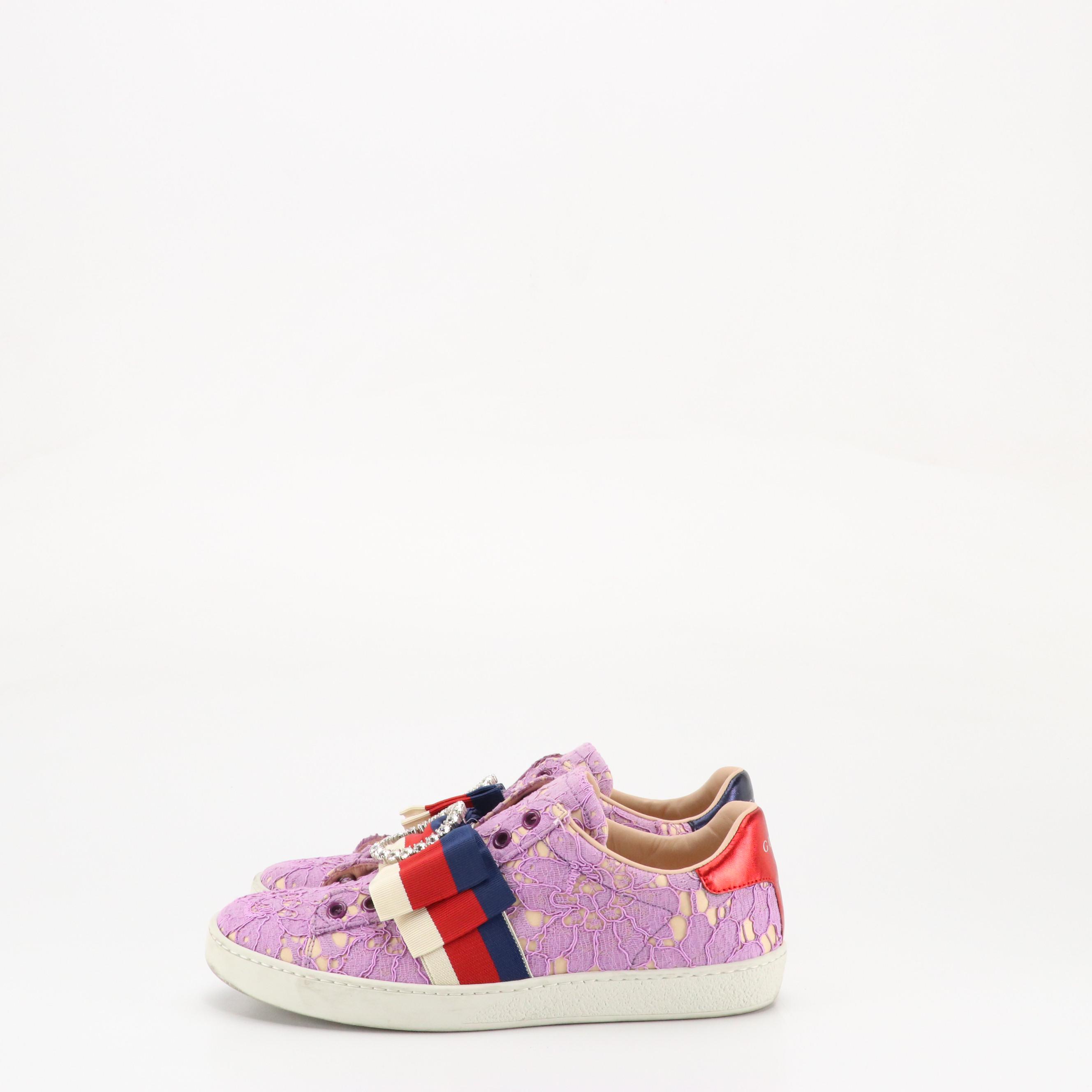 Gucci Ace Embellished Lace Sneakers with Box