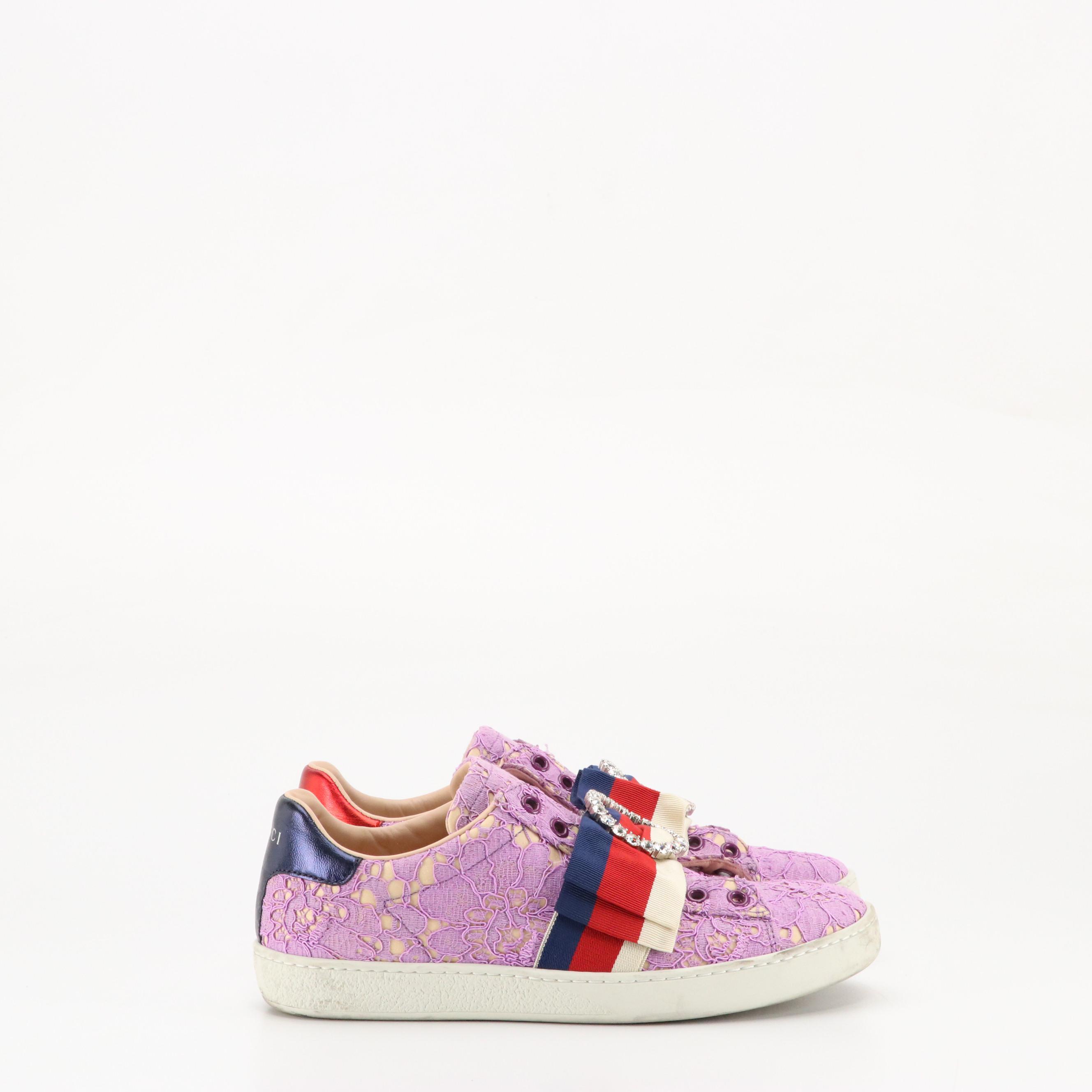 Gucci Ace Embellished Lace Sneakers with Box