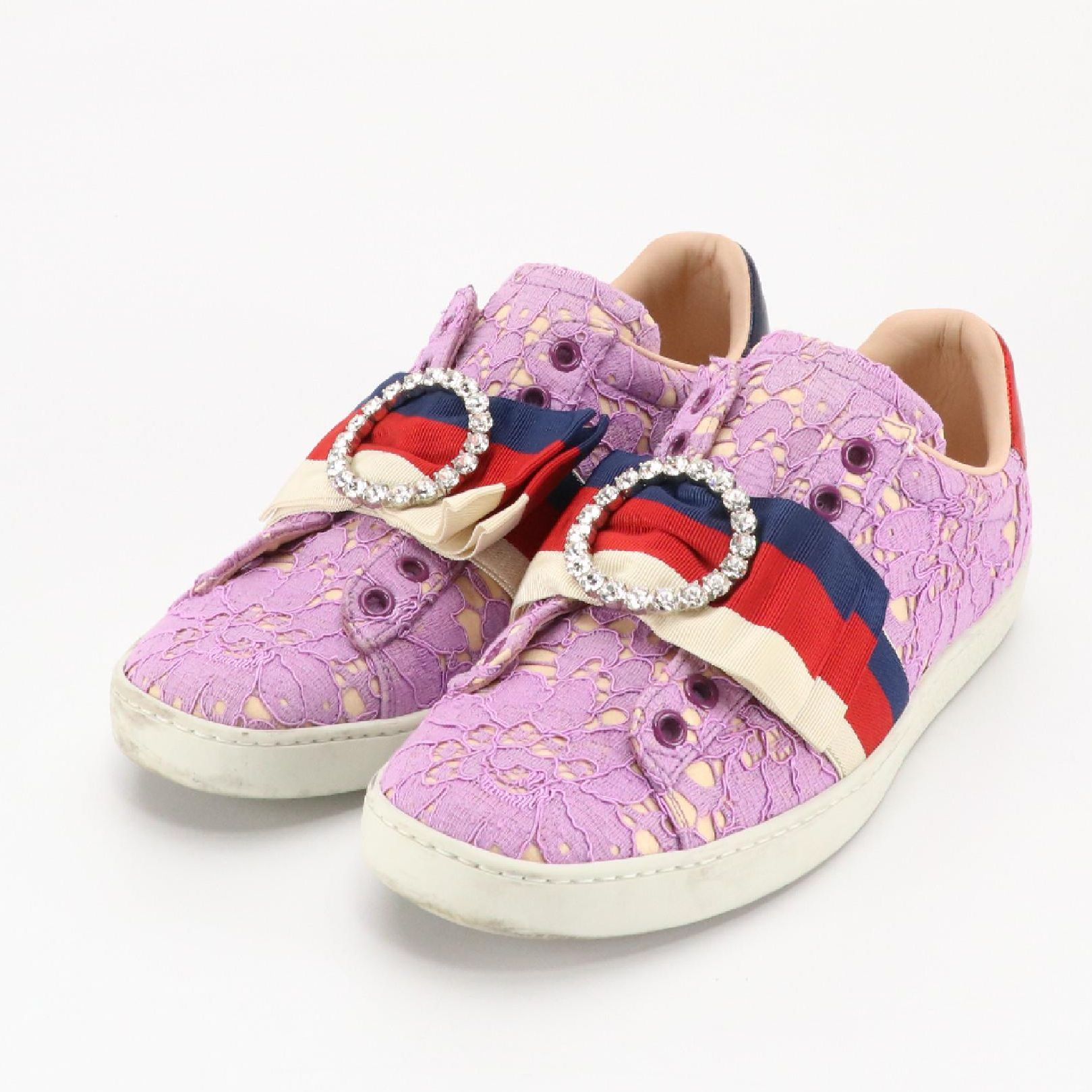 Gucci Ace Embellished Lace Sneakers with Box
