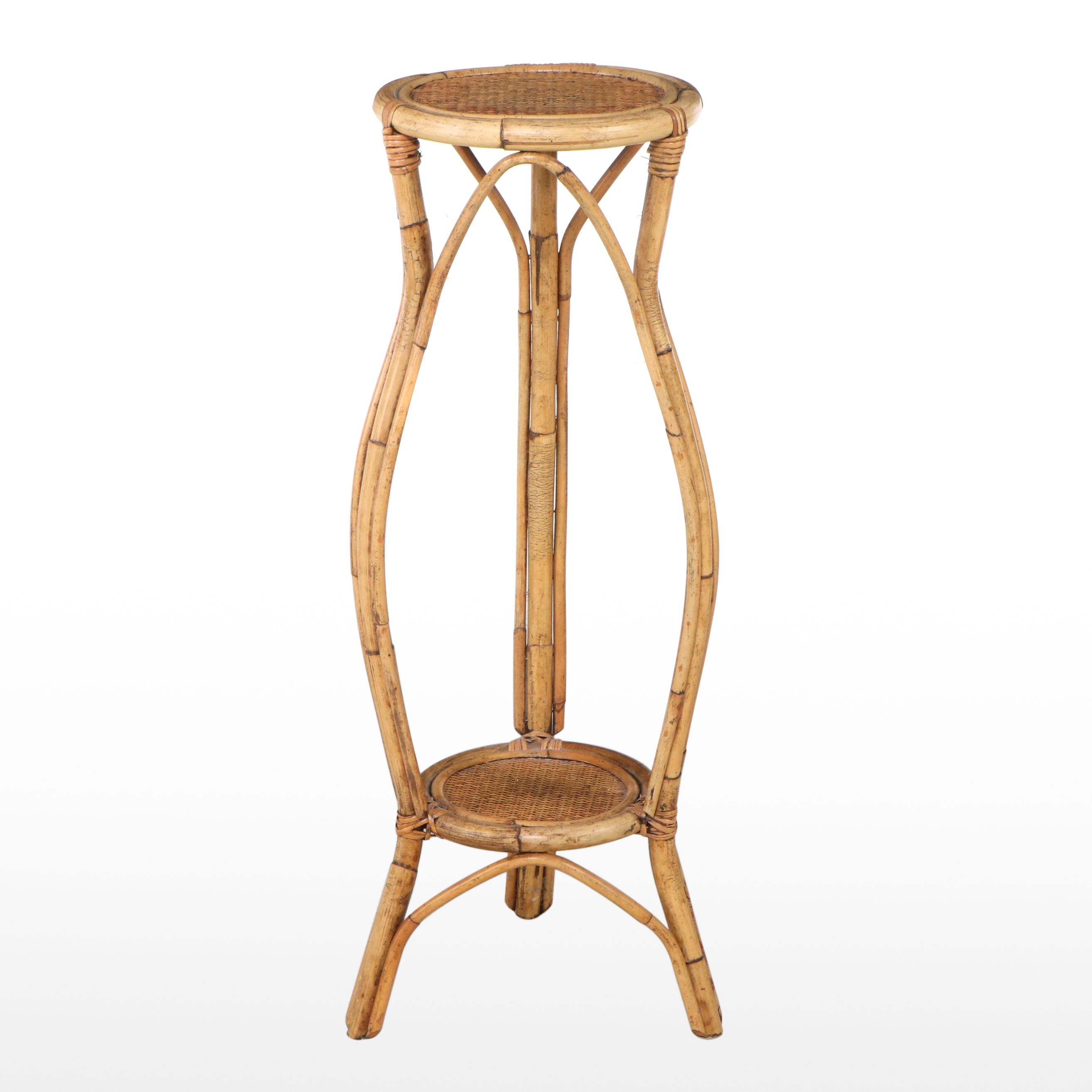 Two-Tiered Rattan Plant Stand