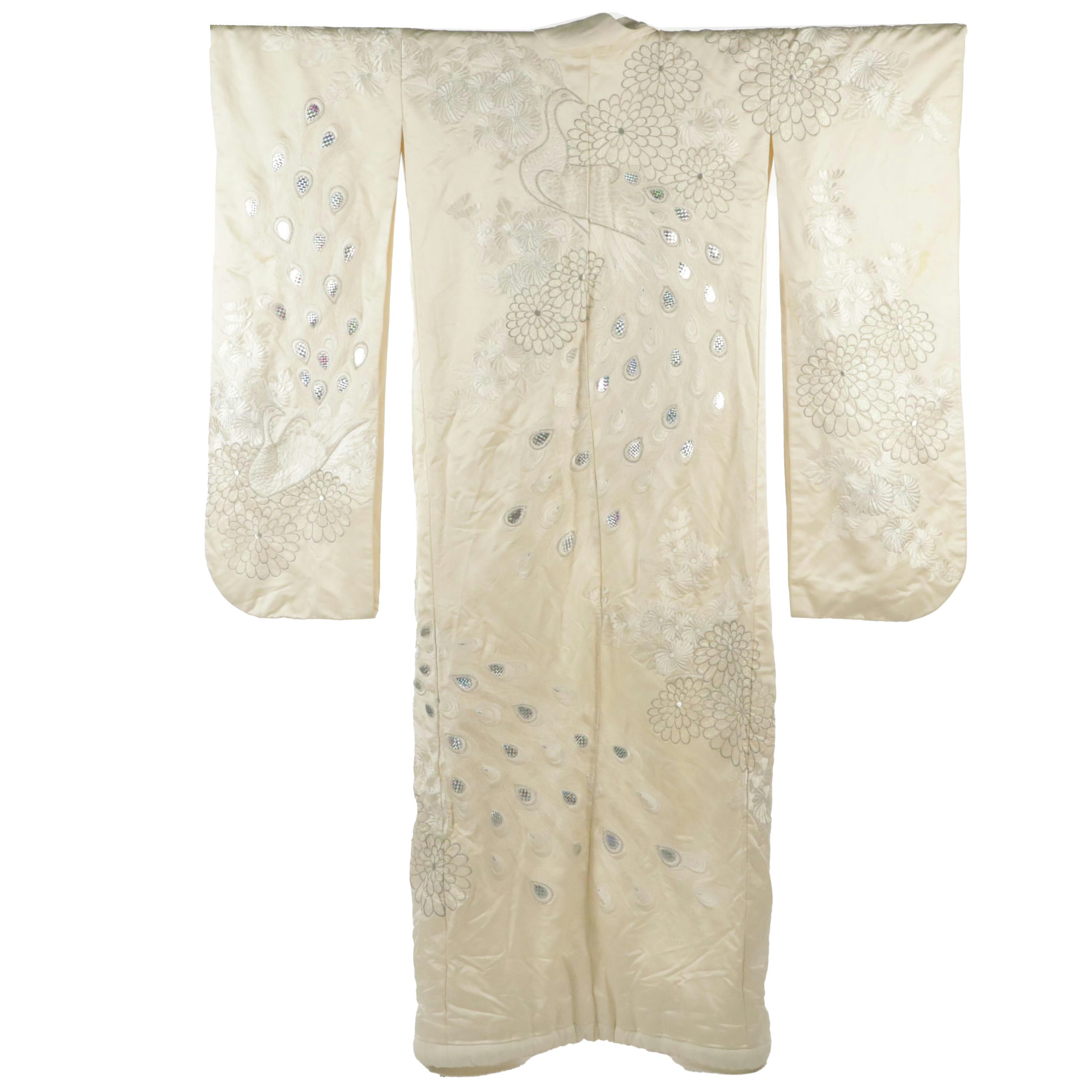 Japanese Shiromuku Wedding Kimono with Embellished Embroidery