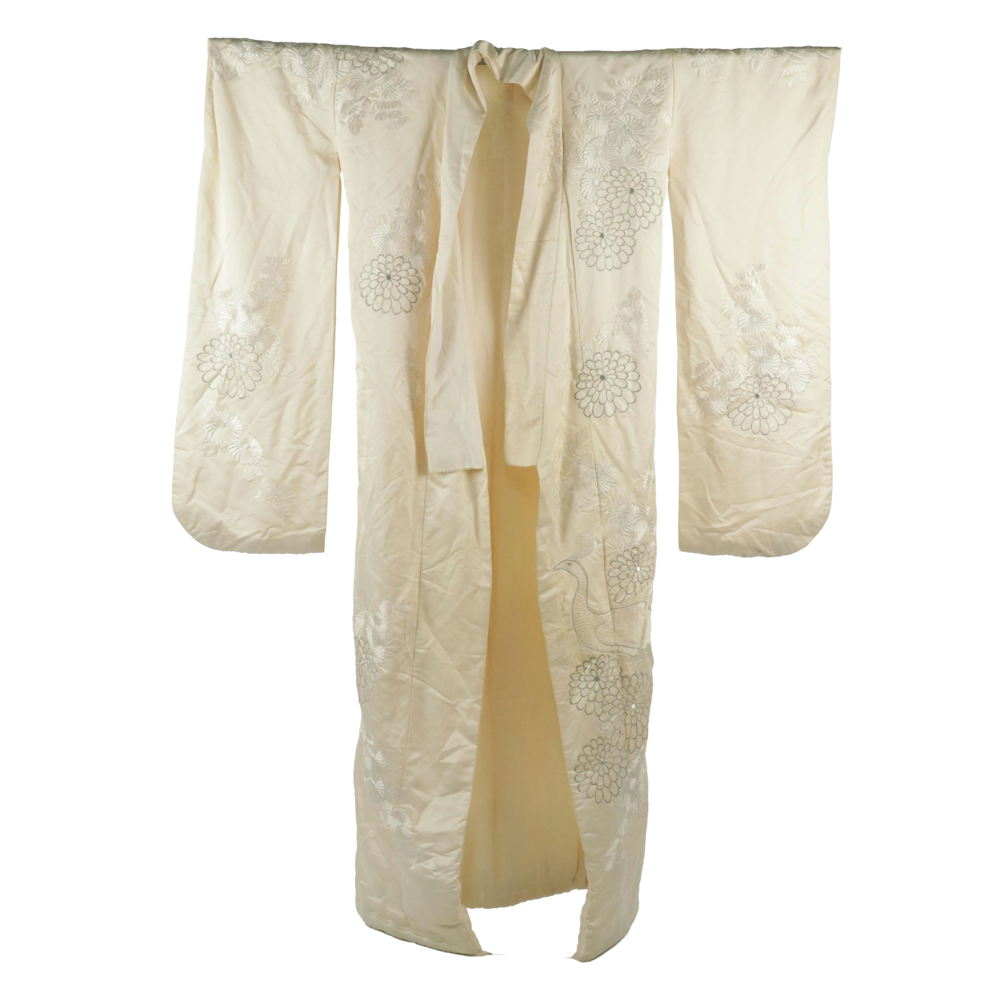 Japanese Shiromuku Wedding Kimono with Embellished Embroidery
