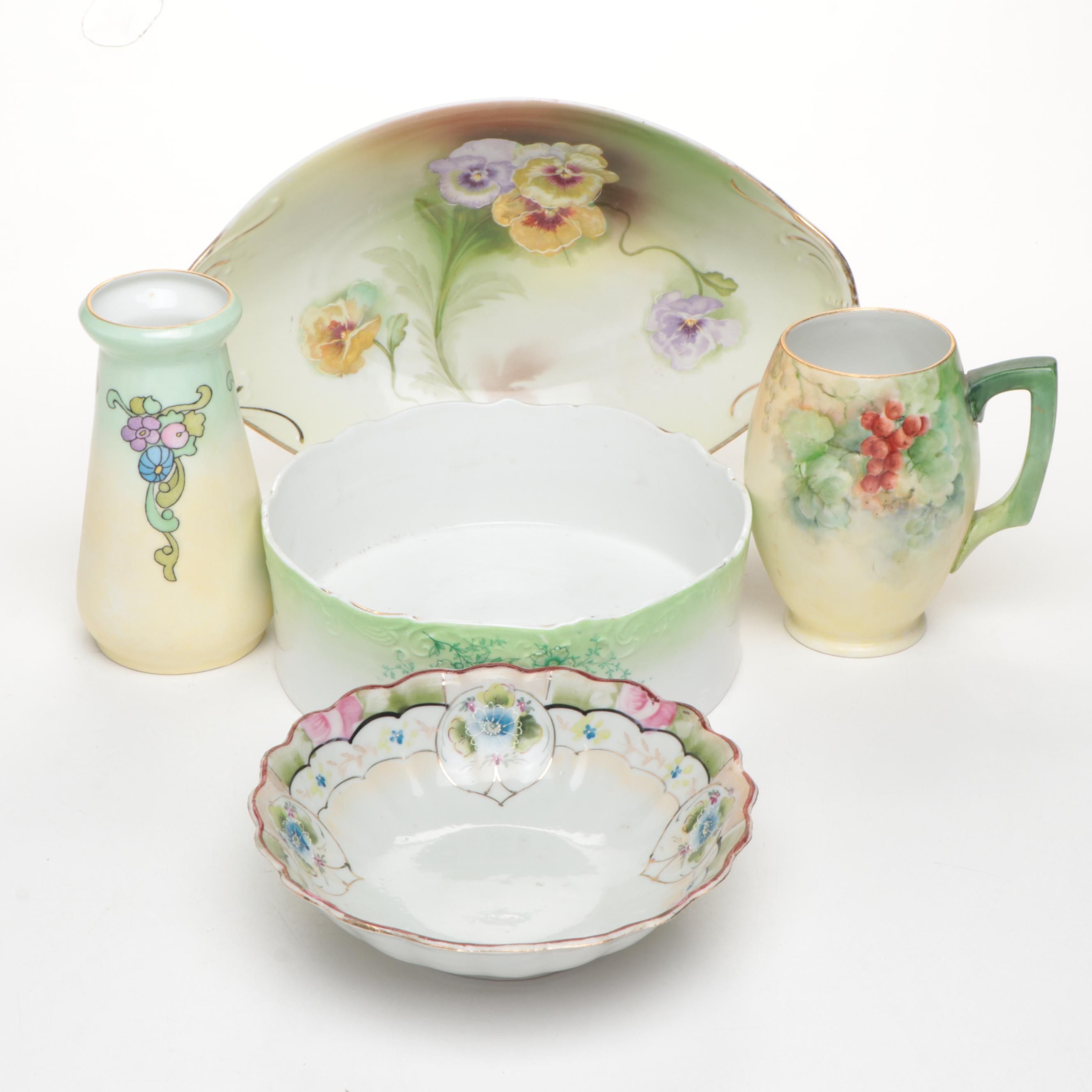 Z.S. & Co. Art Nouveau Style Porcelain Vase and Other Porcelain Table Décor