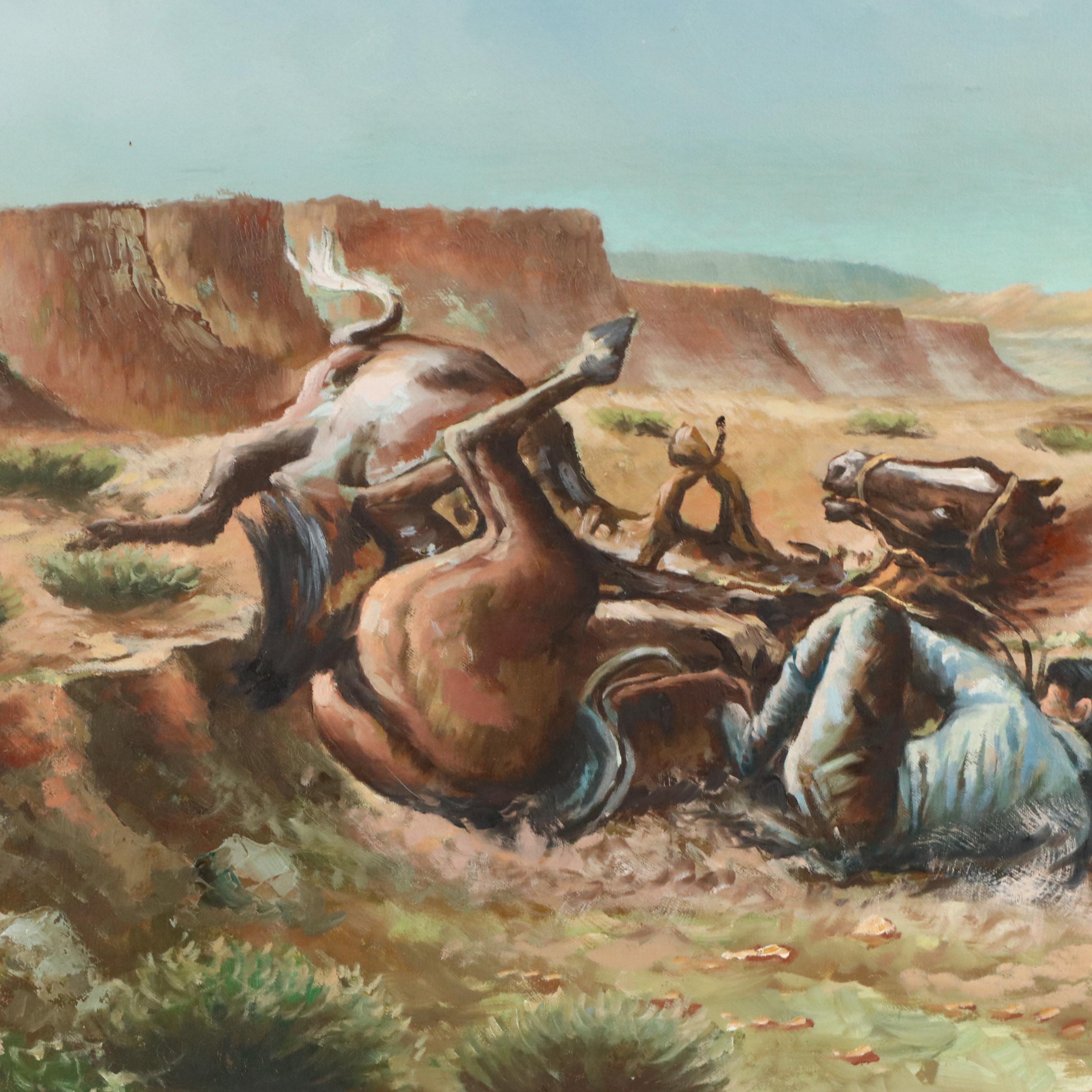 William Steiner Southwestern Oil Painting of Taming Horses, Late 20th Century
