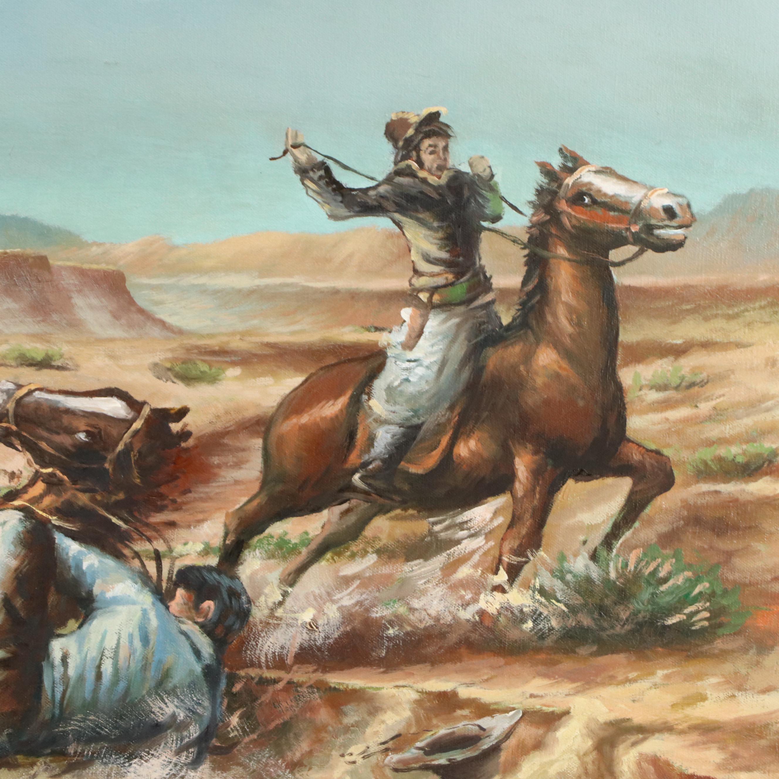 William Steiner Southwestern Oil Painting of Taming Horses, Late 20th Century