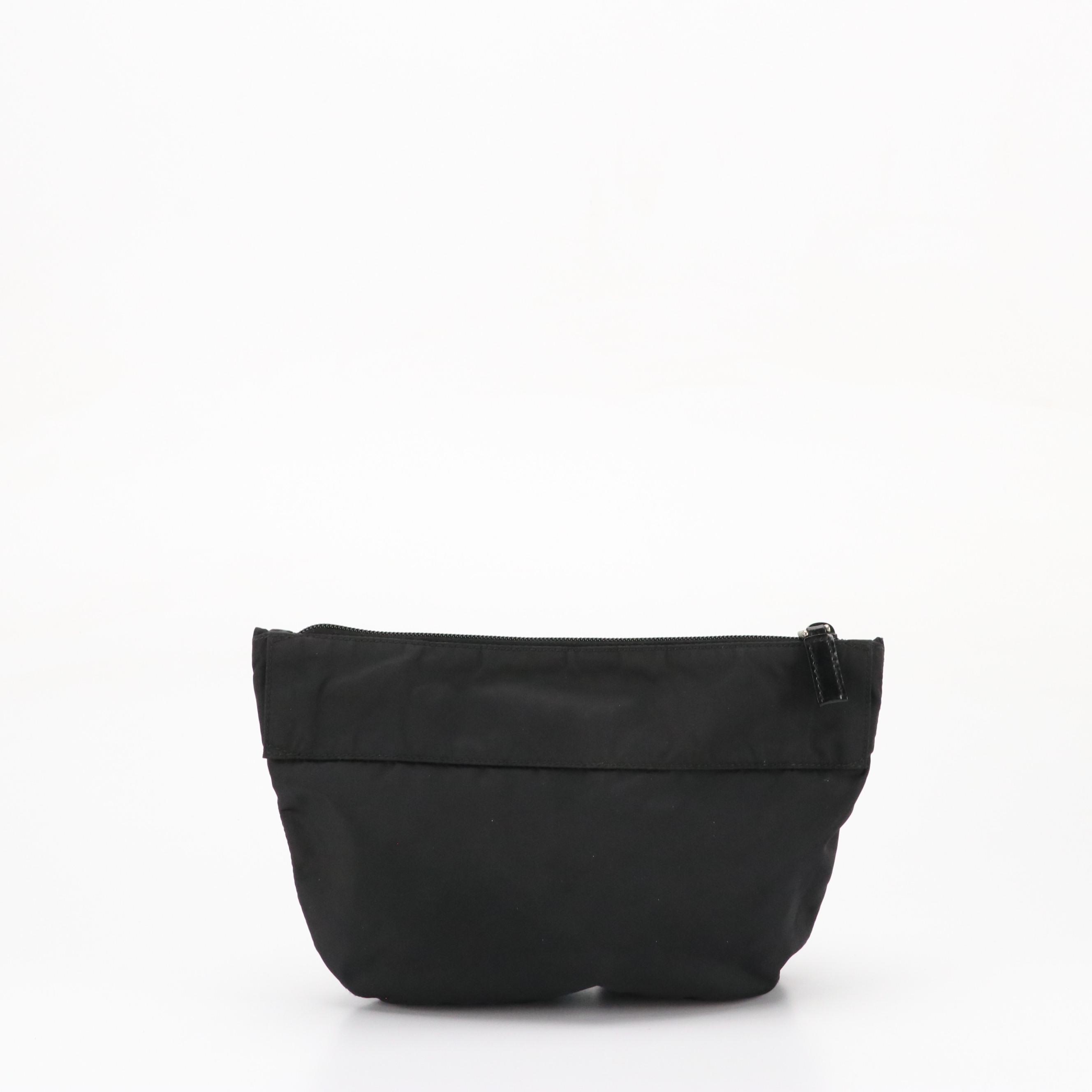 Prada Front Double Pocket Zip Clutch in Black Tessuto Nylon and Leather