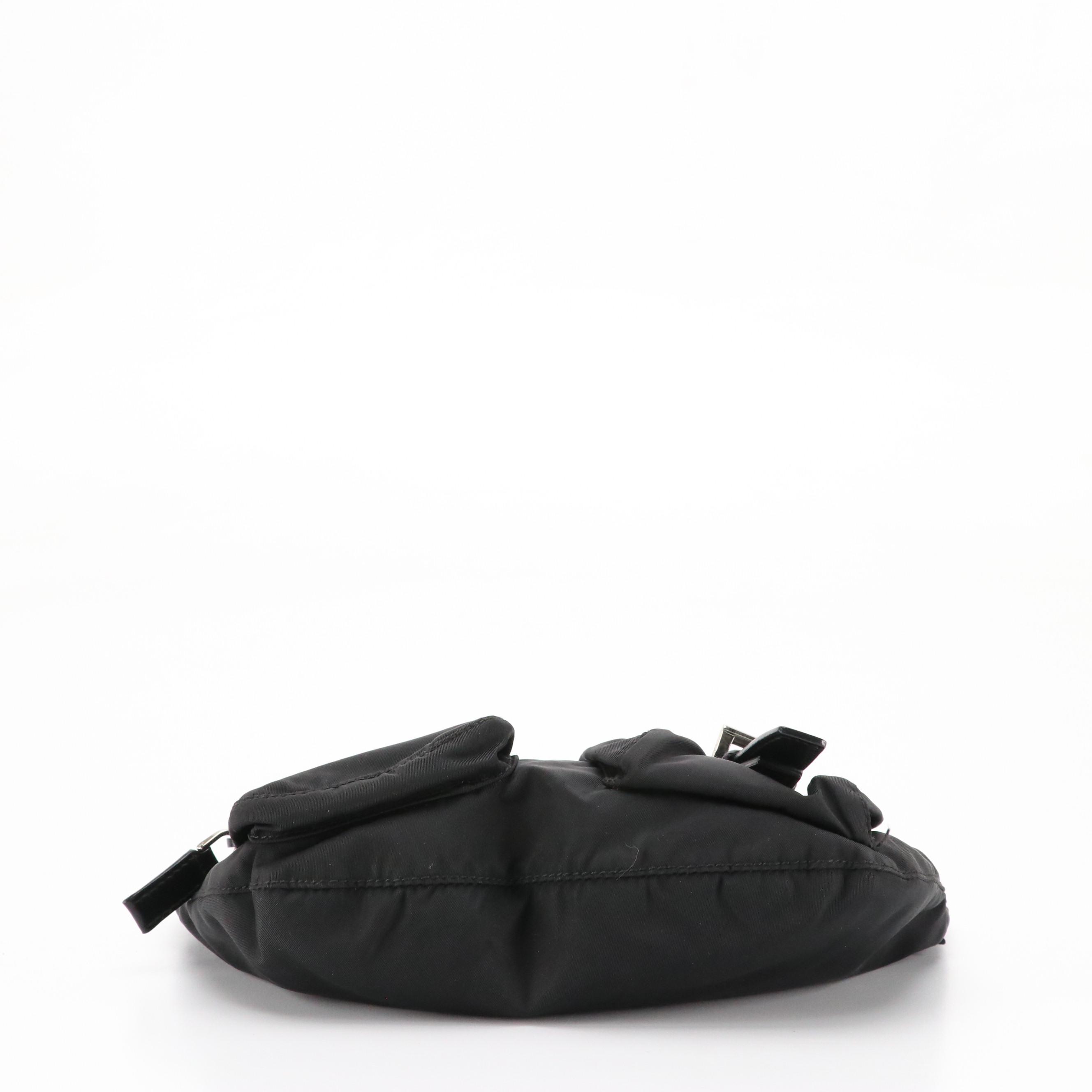 Prada Front Double Pocket Zip Clutch in Black Tessuto Nylon and Leather