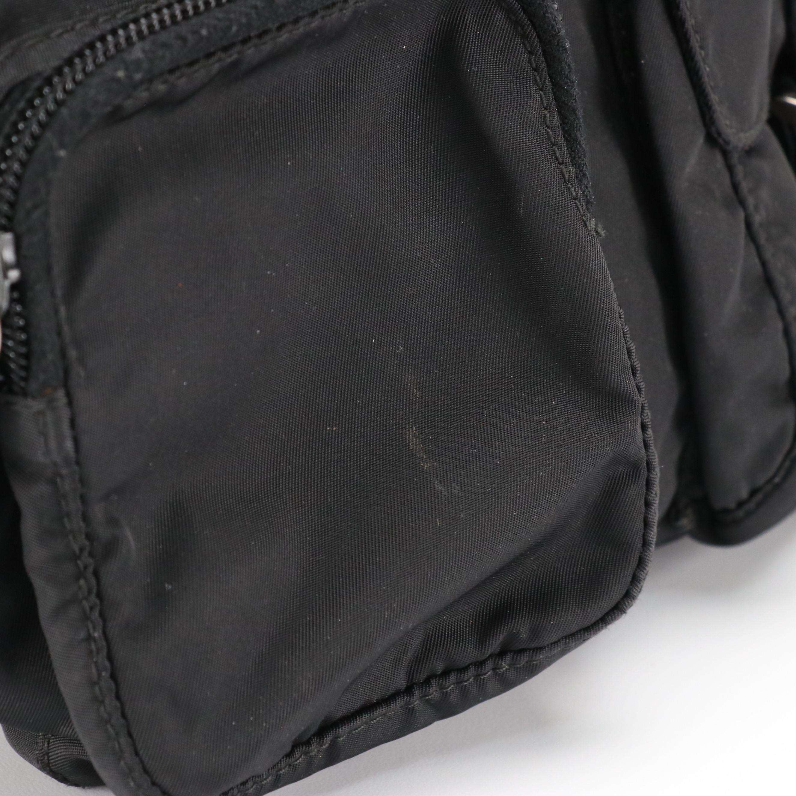 Prada Front Double Pocket Zip Clutch in Black Tessuto Nylon and Leather