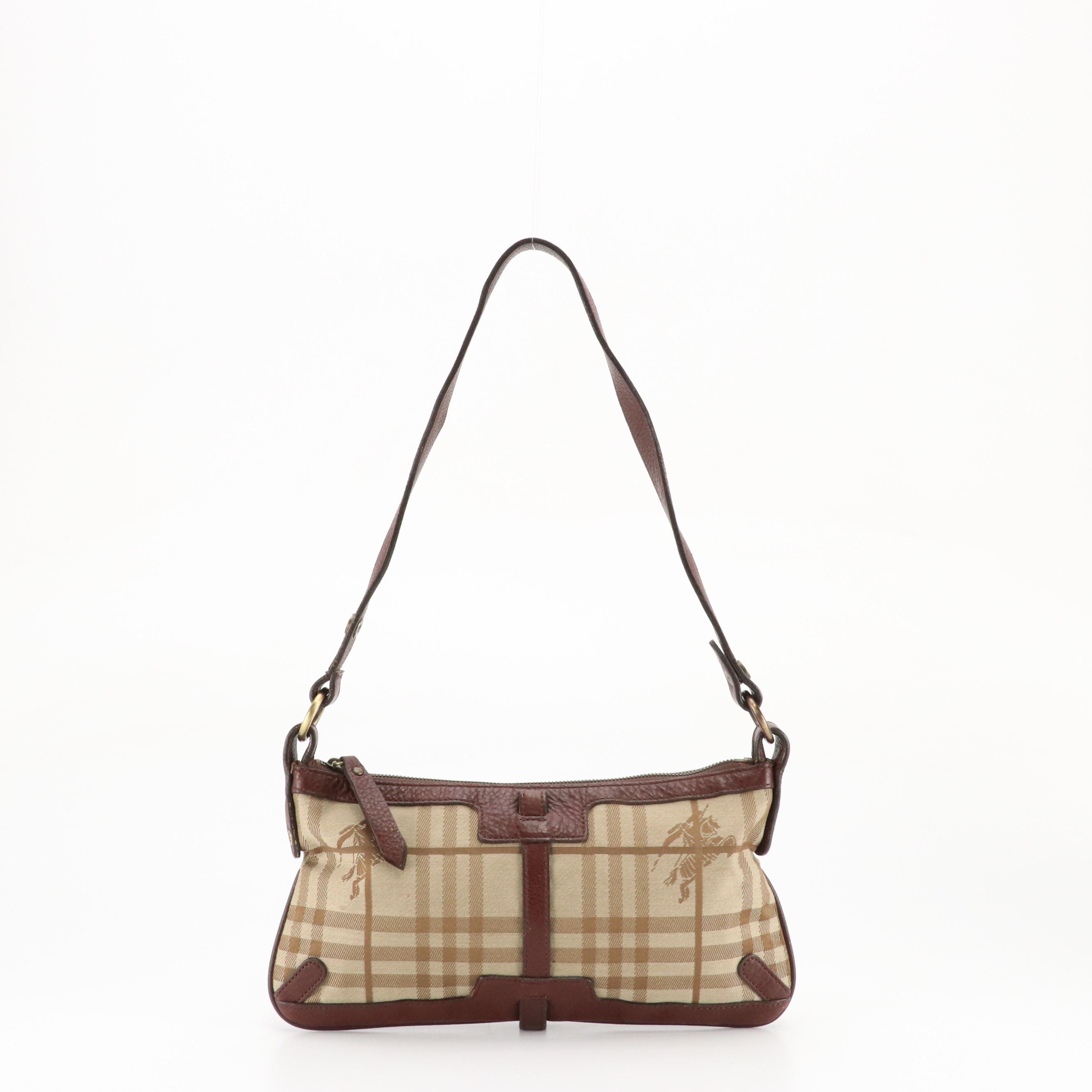 Burberry Zippered Shoulder Bag in Haymarket Check Jacquard Canvas and Leather