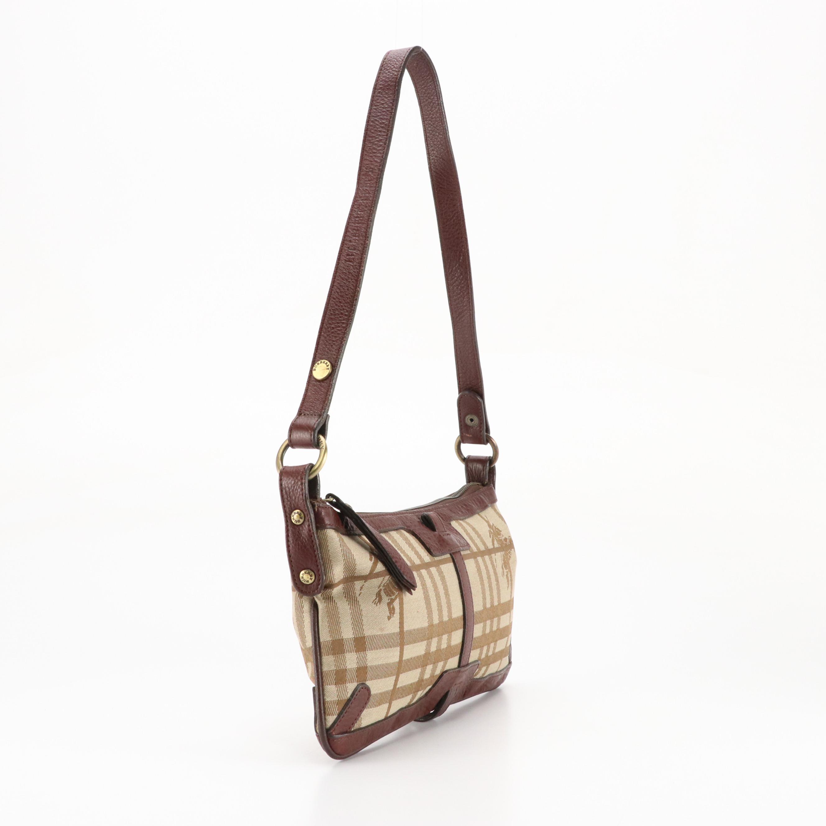 Burberry Zippered Shoulder Bag in Haymarket Check Jacquard Canvas and Leather