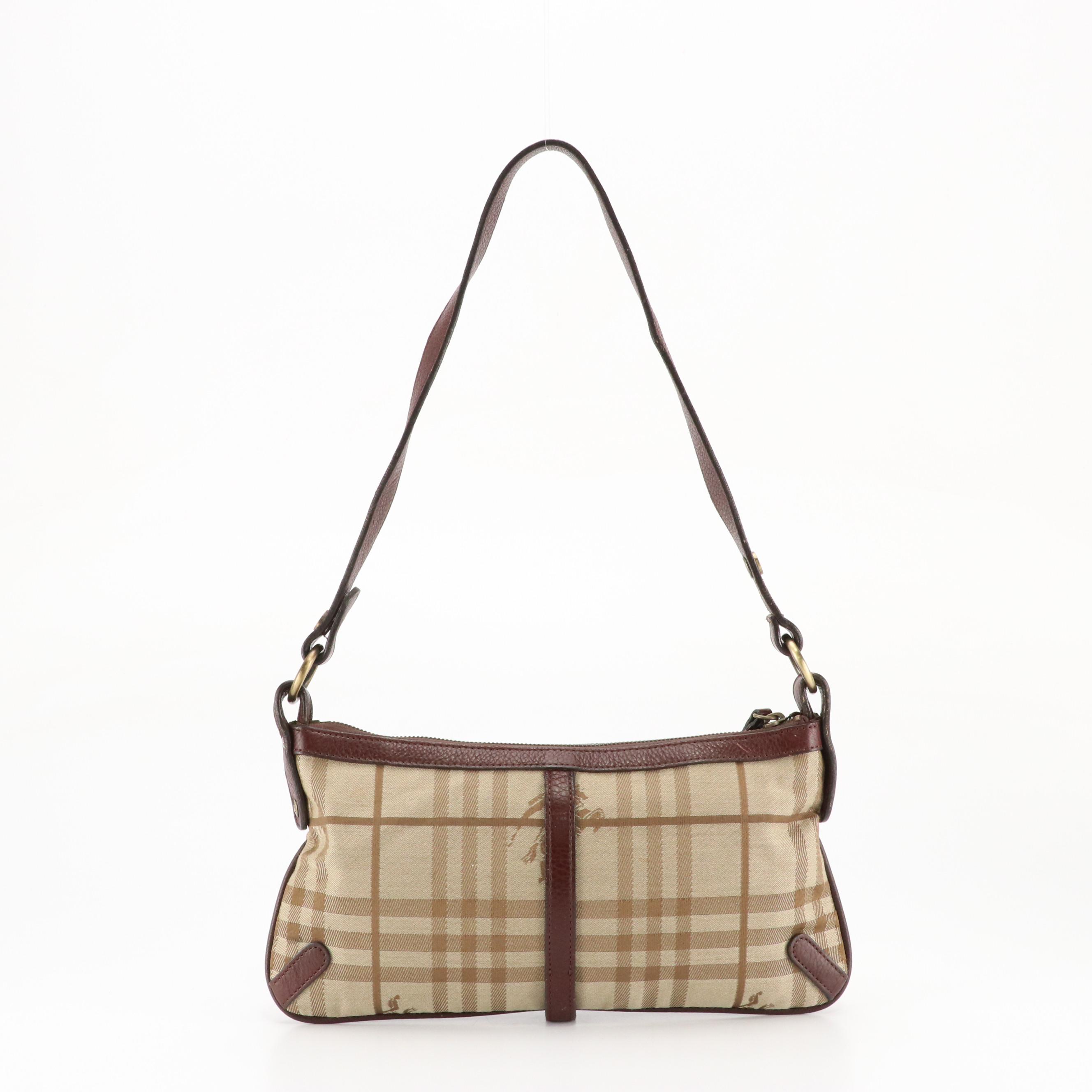 Burberry Zippered Shoulder Bag in Haymarket Check Jacquard Canvas and Leather