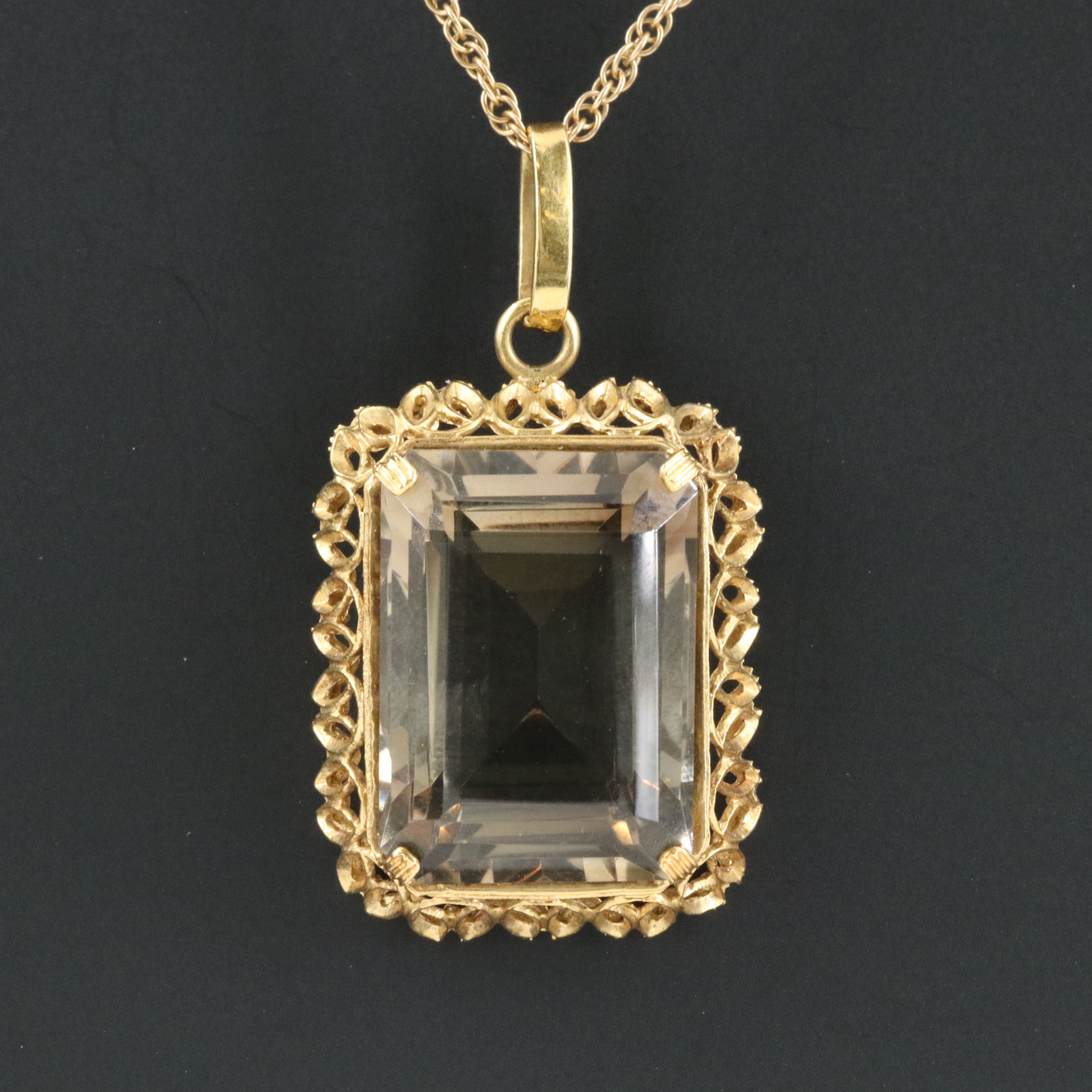 18K 43.74 CT Smoky Quartz  Pendant with 14K Singapore Chain
