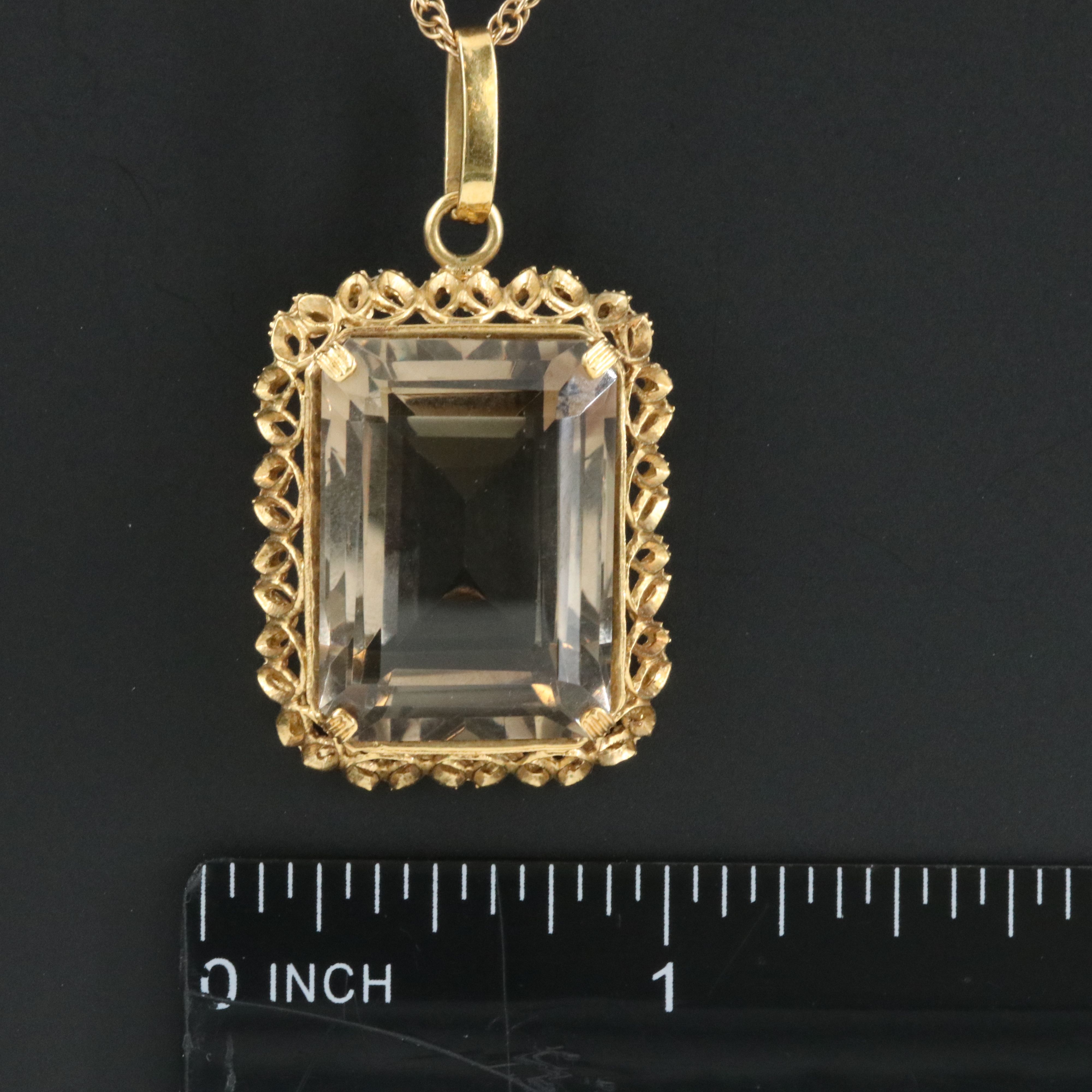 18K 43.74 CT Smoky Quartz  Pendant with 14K Singapore Chain