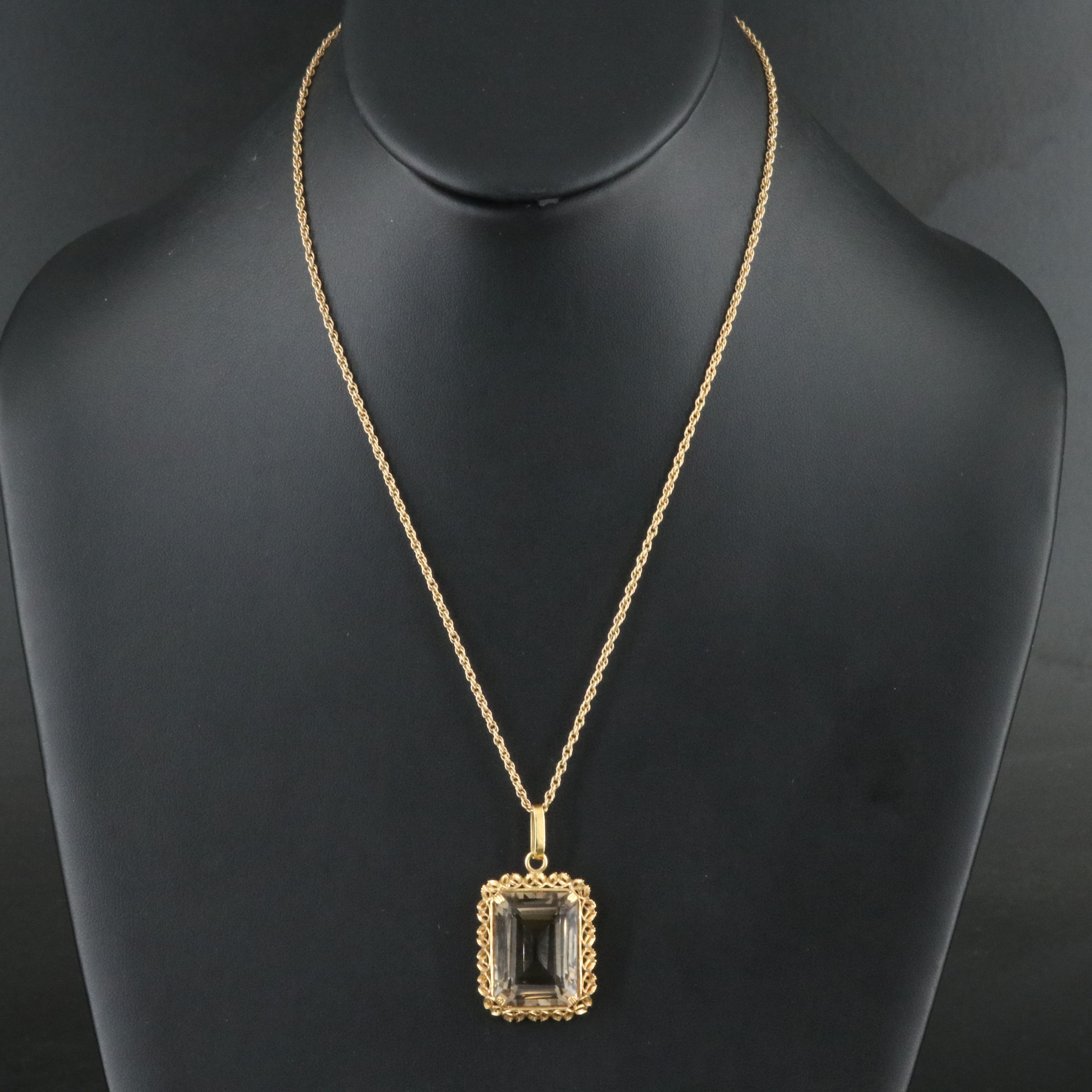 18K 43.74 CT Smoky Quartz  Pendant with 14K Singapore Chain