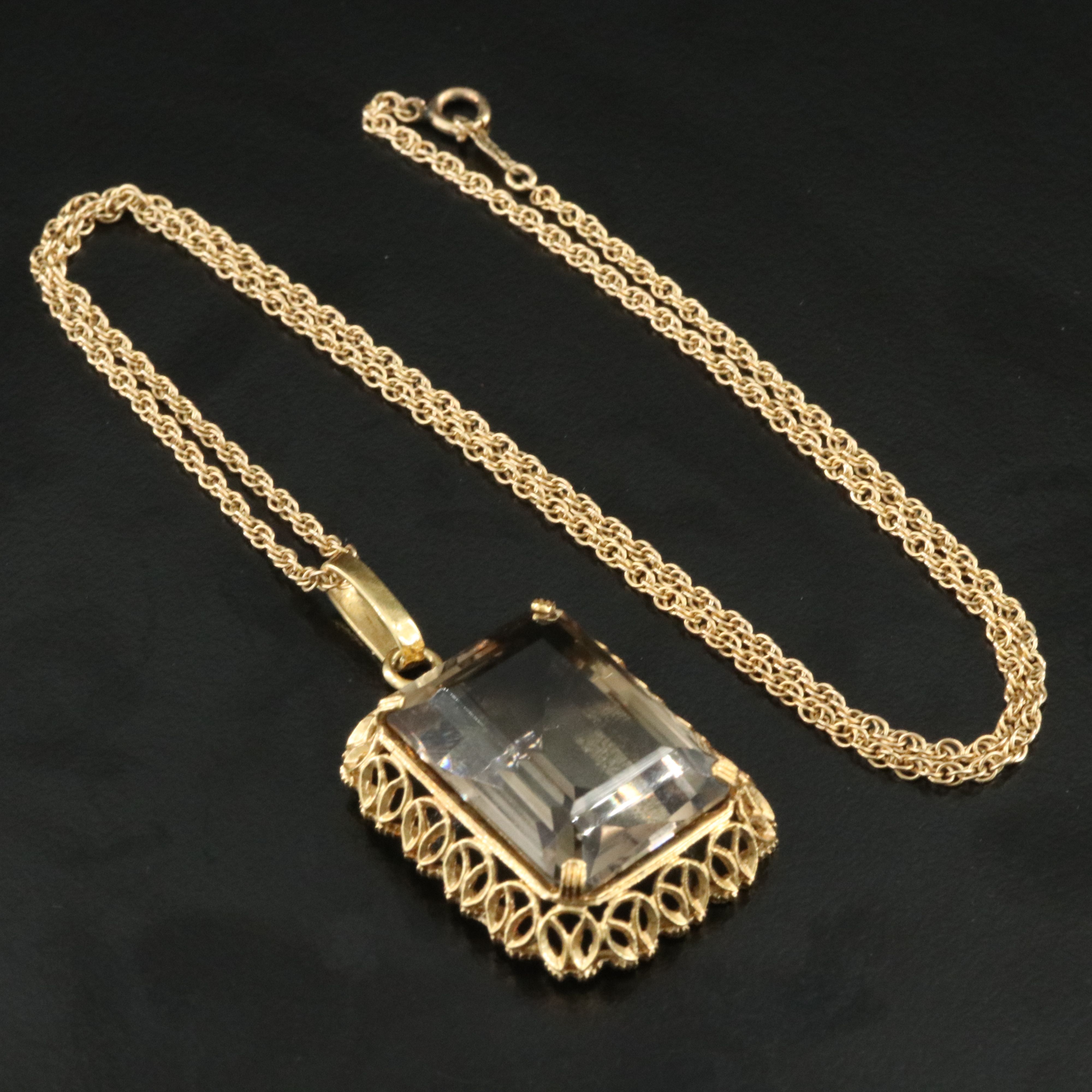 18K 43.74 CT Smoky Quartz  Pendant with 14K Singapore Chain