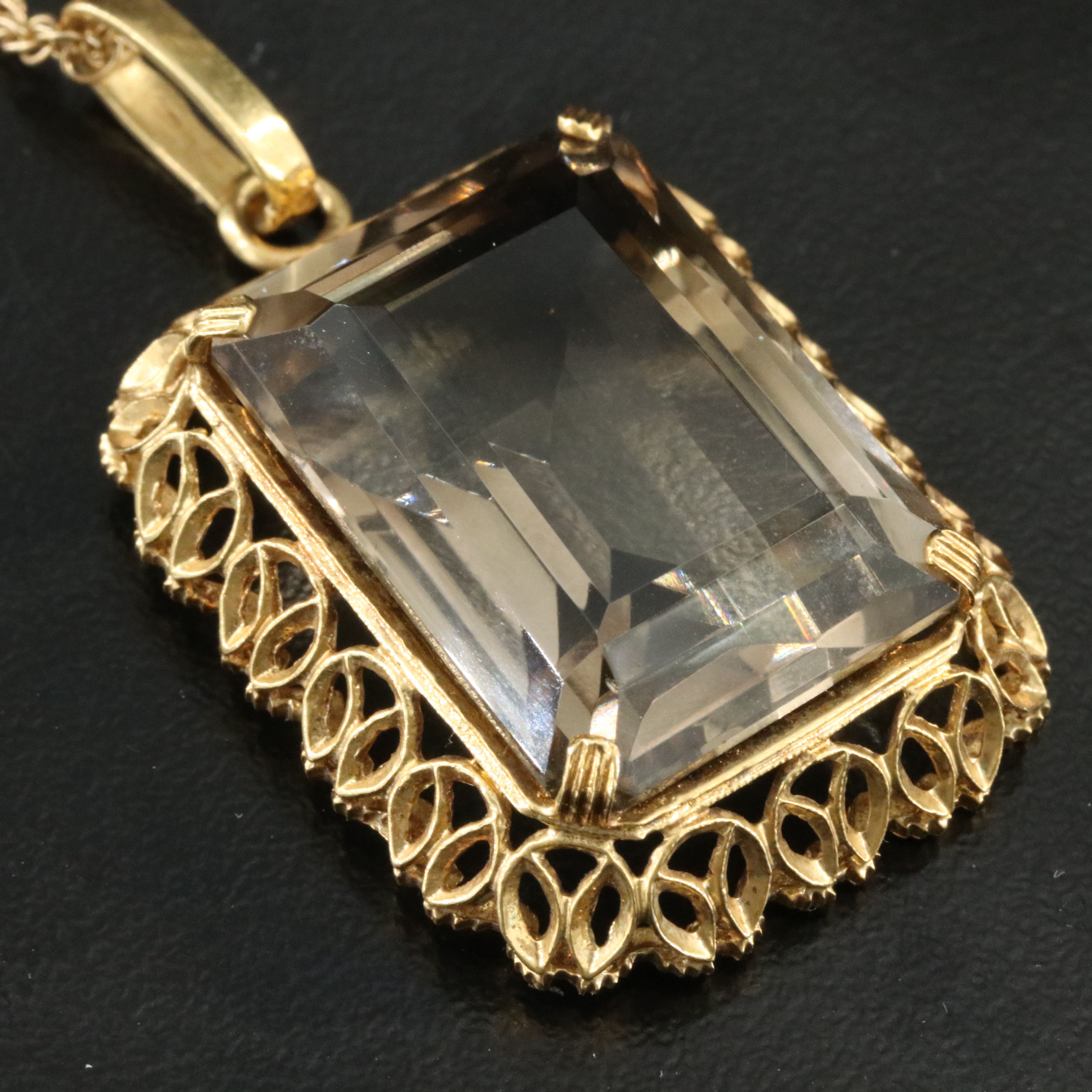 18K 43.74 CT Smoky Quartz  Pendant with 14K Singapore Chain