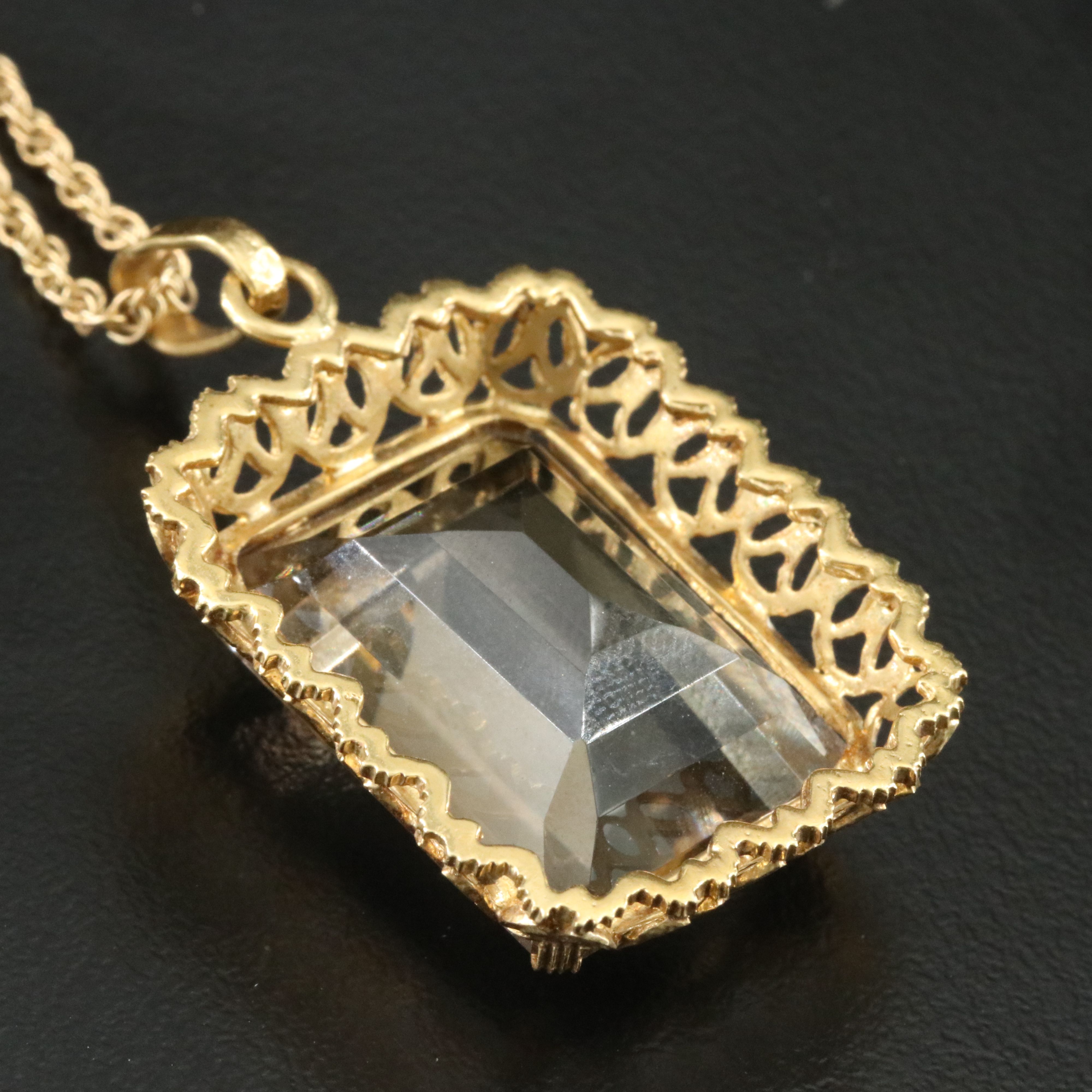 18K 43.74 CT Smoky Quartz  Pendant with 14K Singapore Chain