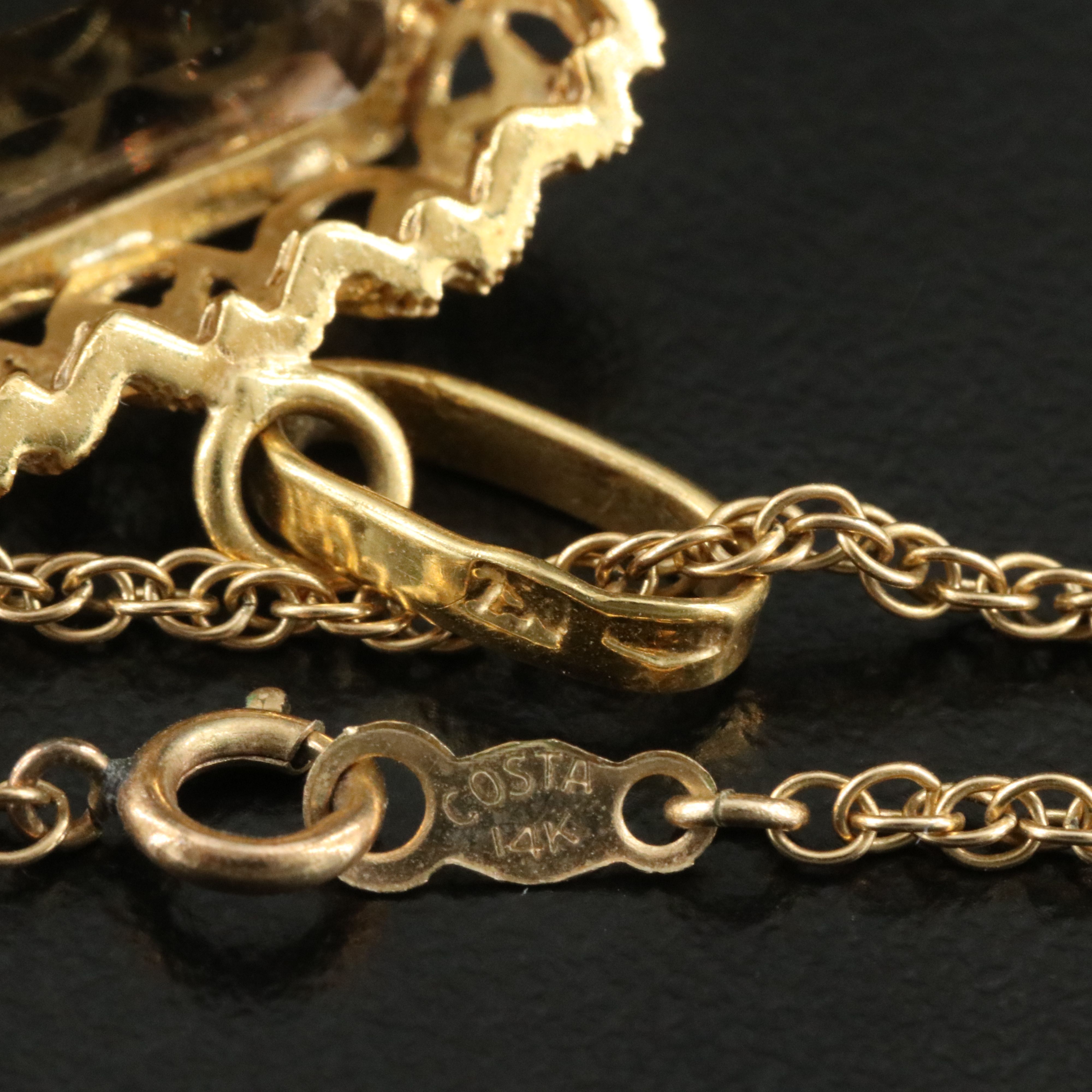 18K 43.74 CT Smoky Quartz  Pendant with 14K Singapore Chain