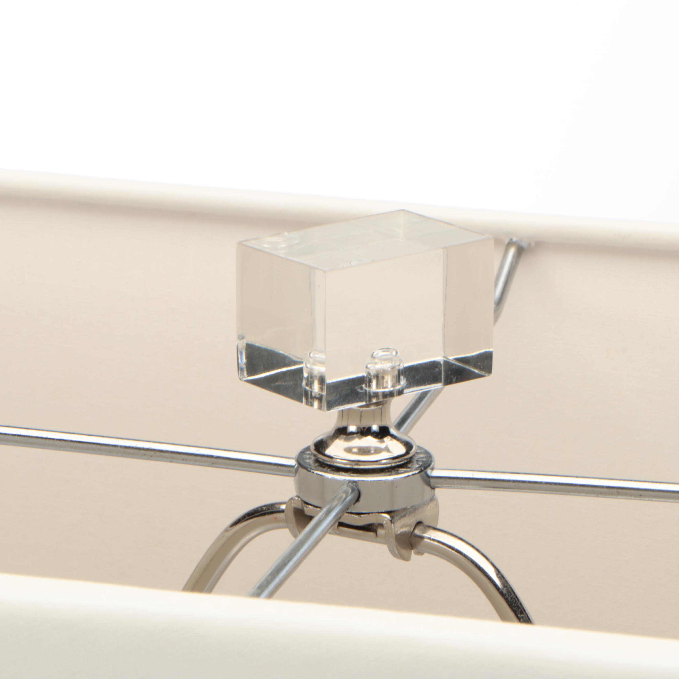 Stacked Acrylic Tower Table Lamp with Banded Silk Shade, 21st C