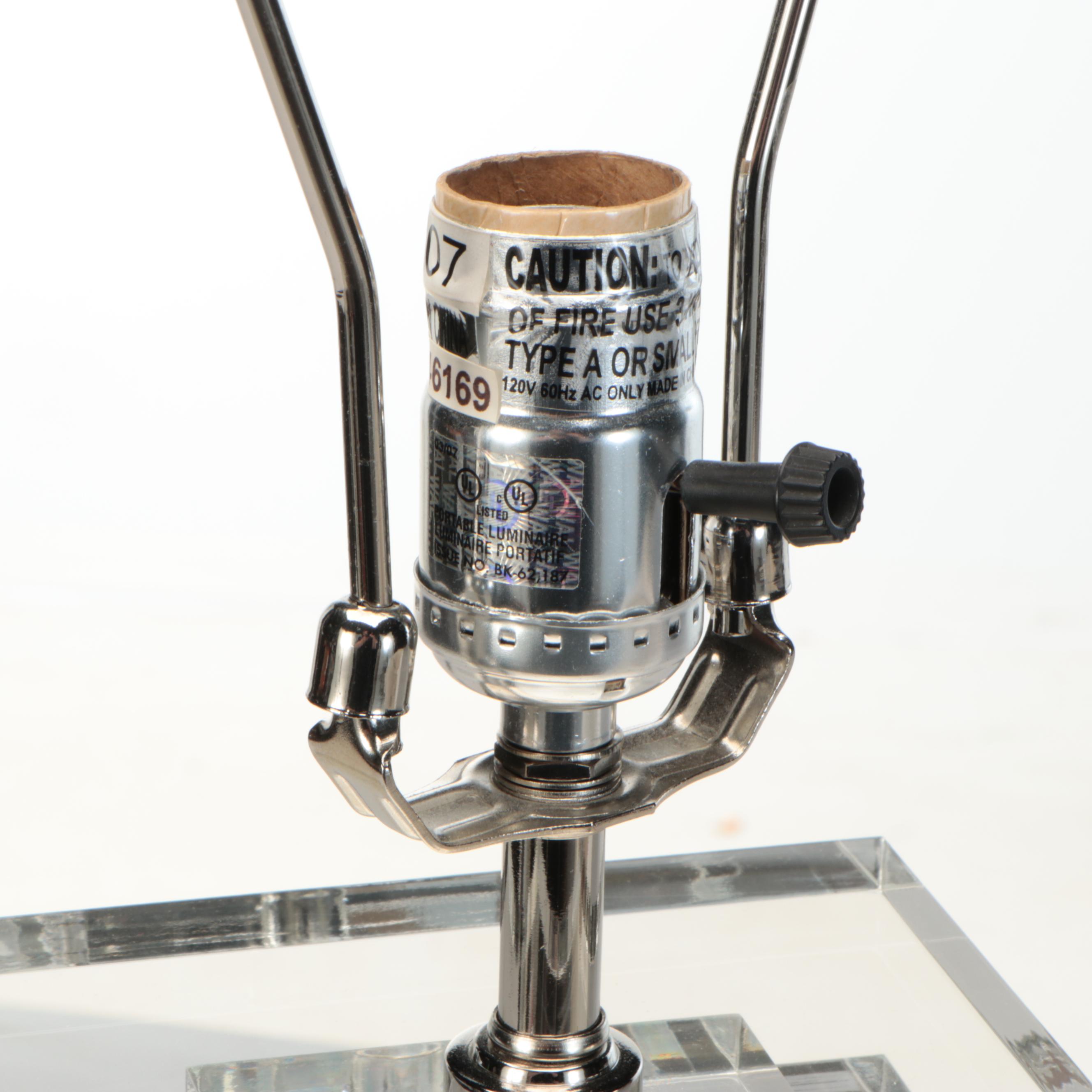 Stacked Acrylic Tower Table Lamp with Banded Silk Shade, 21st C