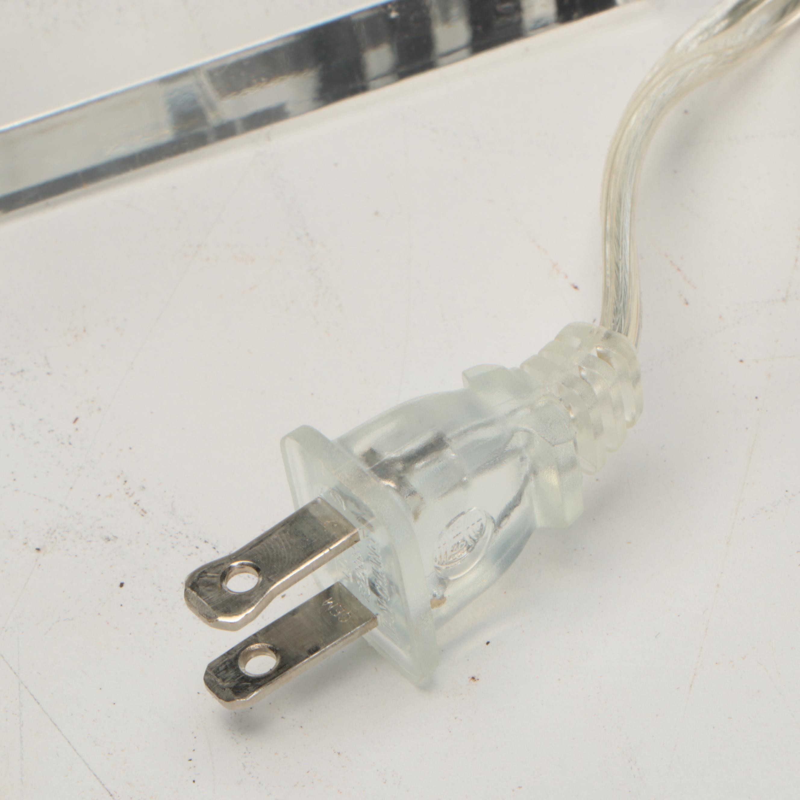 Stacked Acrylic Tower Table Lamp with Banded Silk Shade, 21st C