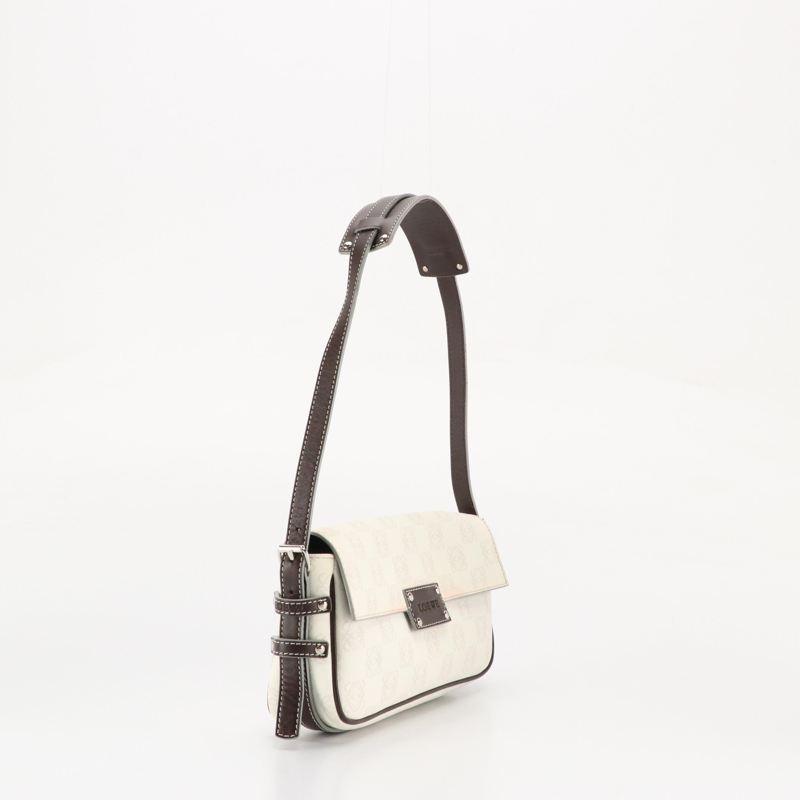 Loewe Mini Shoulder Bag in Anagram Logo PVC and Dark Brown Leather Trim
