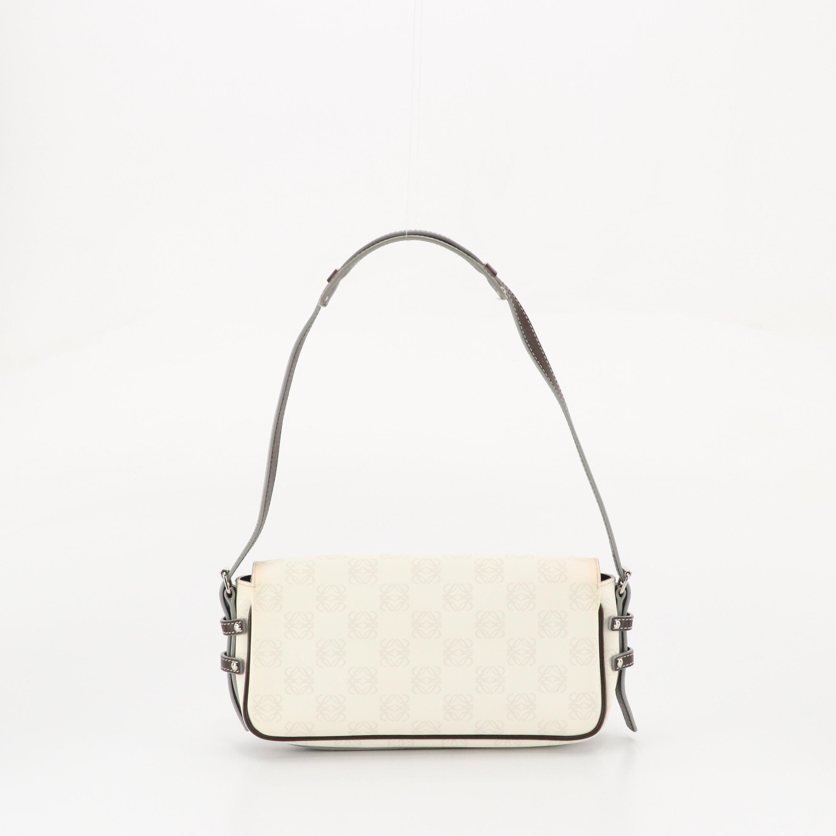 Loewe Mini Shoulder Bag in Anagram Logo PVC and Dark Brown Leather Trim