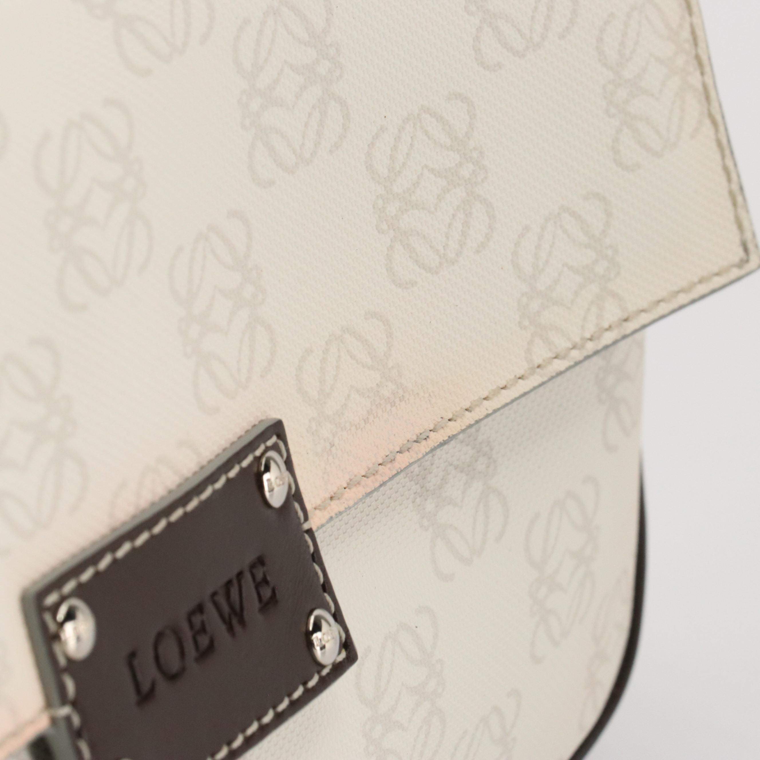 Loewe Mini Shoulder Bag in Anagram Logo PVC and Dark Brown Leather Trim