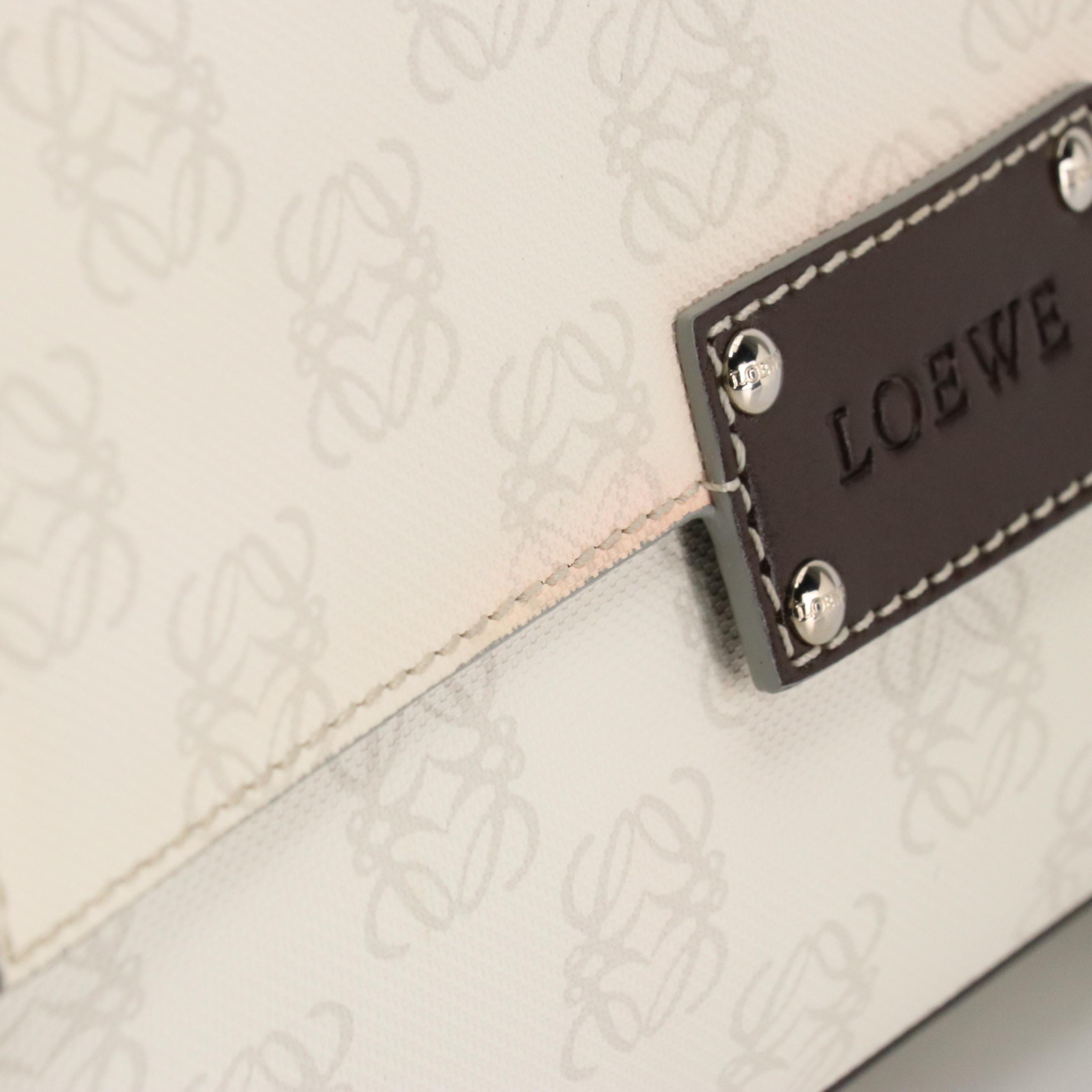 Loewe Mini Shoulder Bag in Anagram Logo PVC and Dark Brown Leather Trim