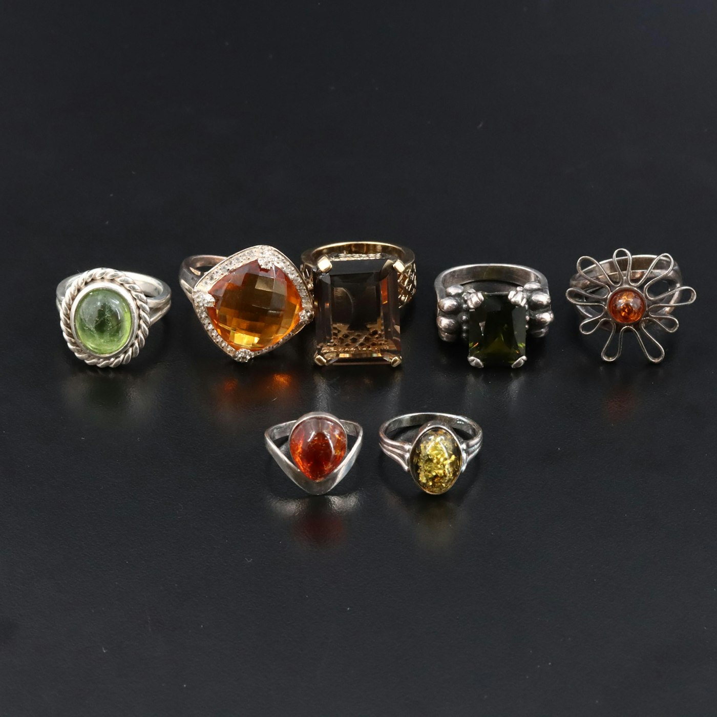Sterling Quartz, Copal and Glass Rings | EBTH