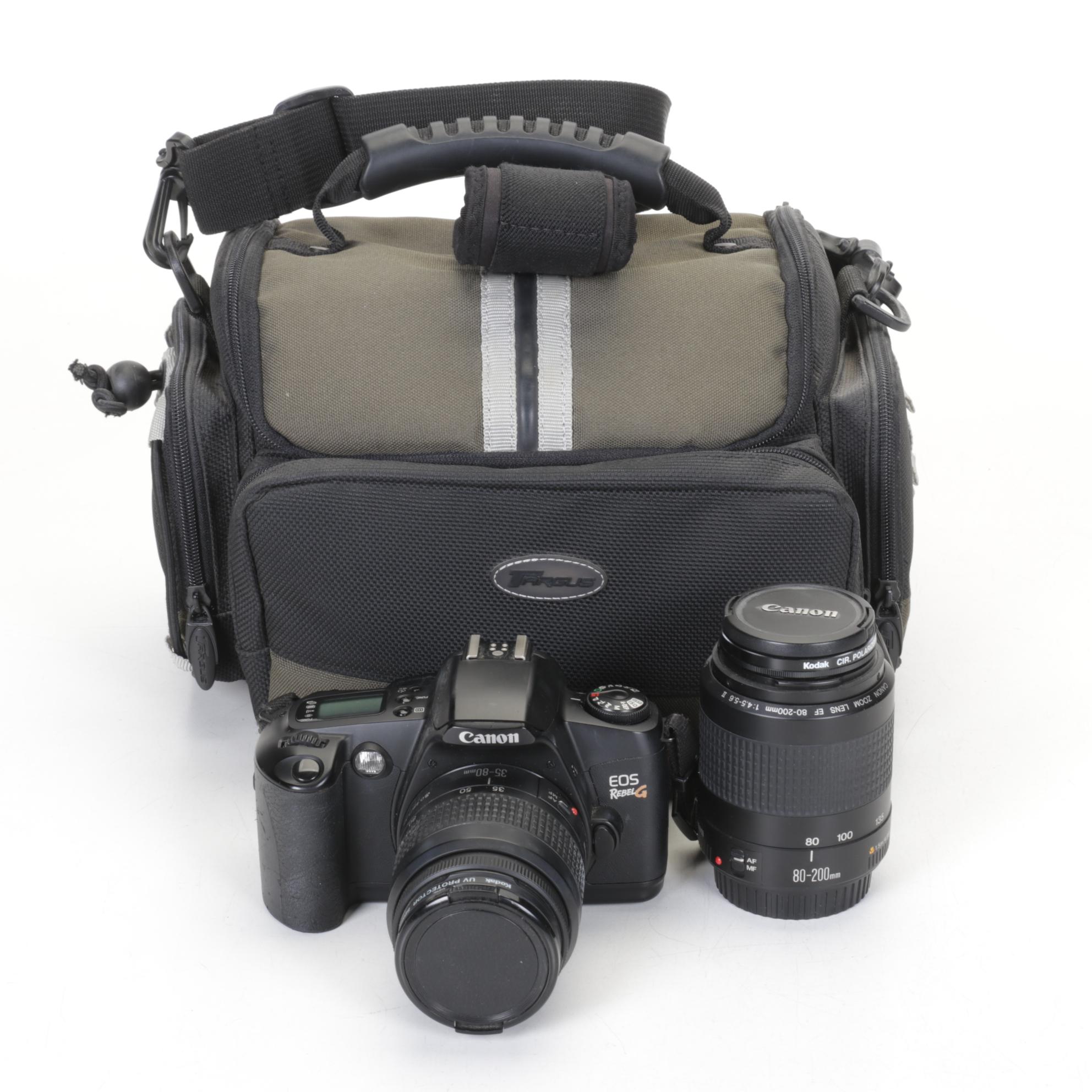 Canon EOS Rebel G 35MM Film SLR Camera with 80-200mm Lens & Camera Bag