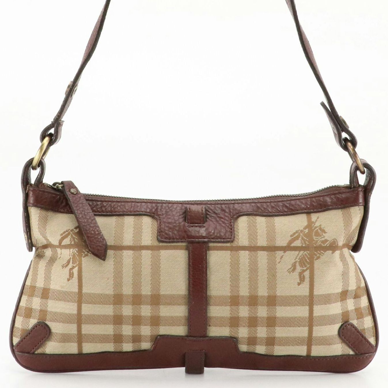 Burberry Zippered Shoulder Bag in Haymarket Check Jacquard Canvas and Leather