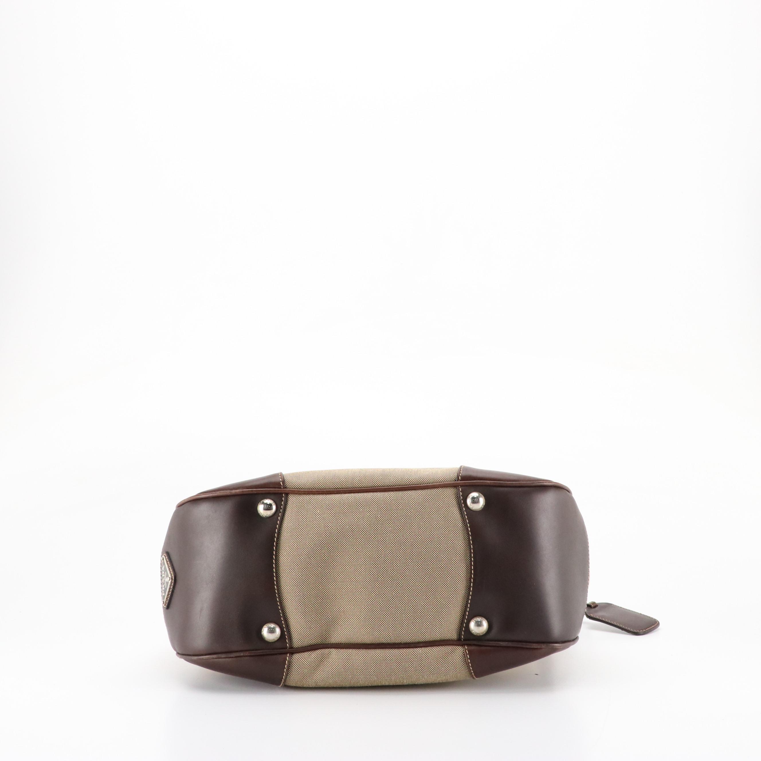 Prada Hobo Shoulder Bag in Logo Jacquard Canvas with Leather Trim