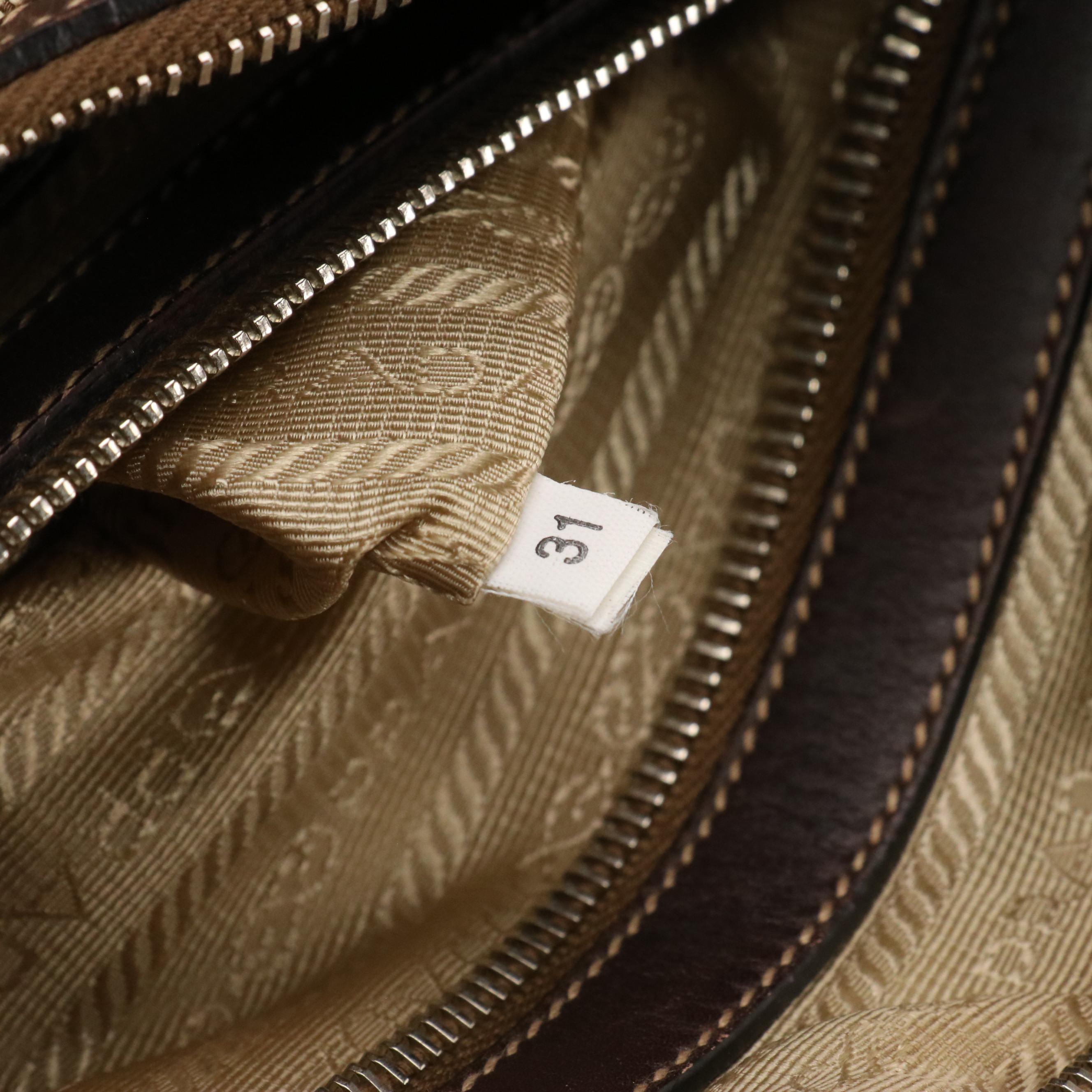 Prada Hobo Shoulder Bag in Logo Jacquard Canvas with Leather Trim