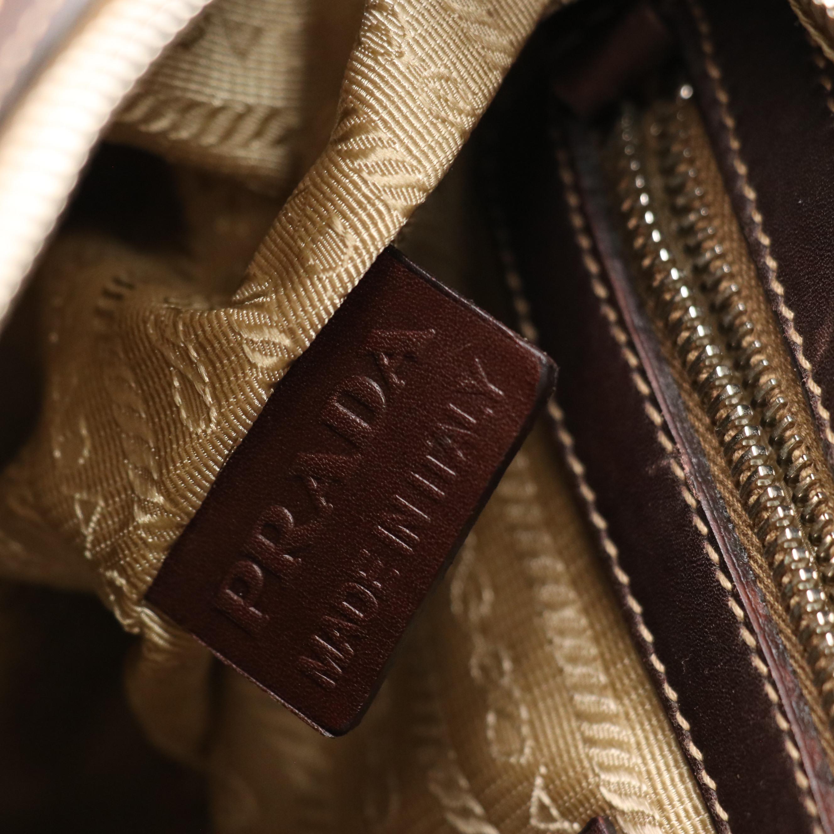 Prada Hobo Shoulder Bag in Logo Jacquard Canvas with Leather Trim