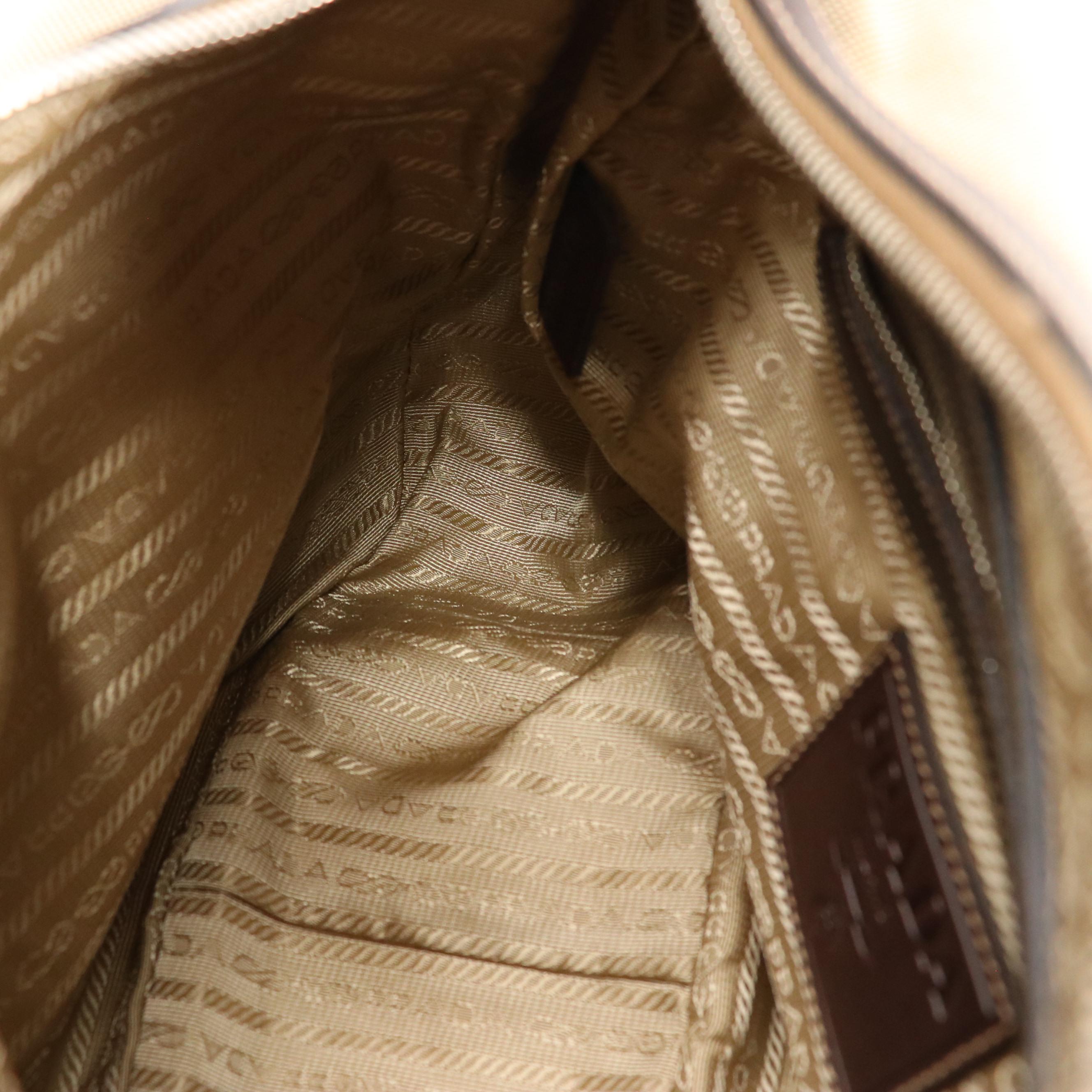 Prada Hobo Shoulder Bag in Logo Jacquard Canvas with Leather Trim