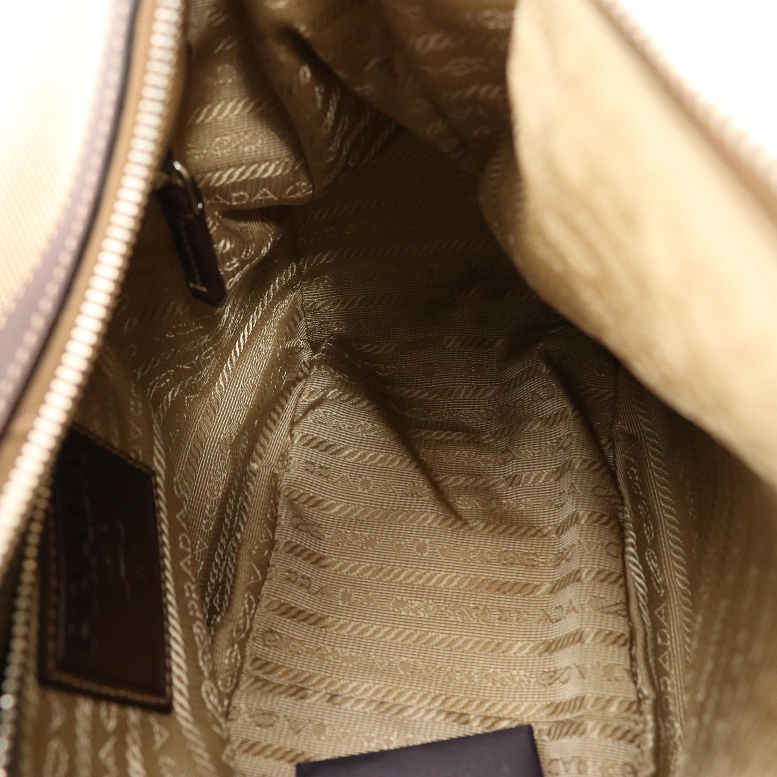 Prada Hobo Shoulder Bag in Logo Jacquard Canvas with Leather Trim