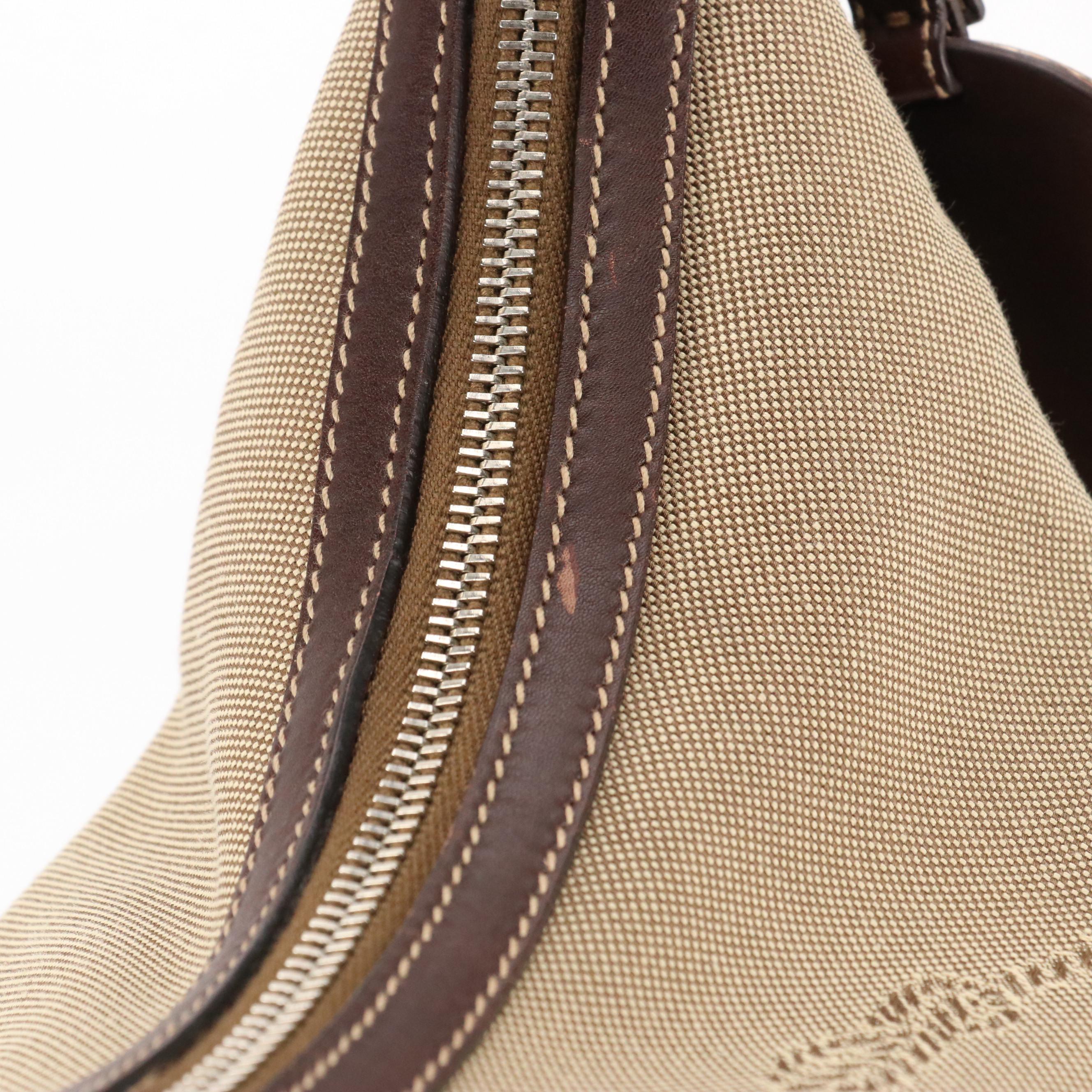 Prada Hobo Shoulder Bag in Logo Jacquard Canvas with Leather Trim