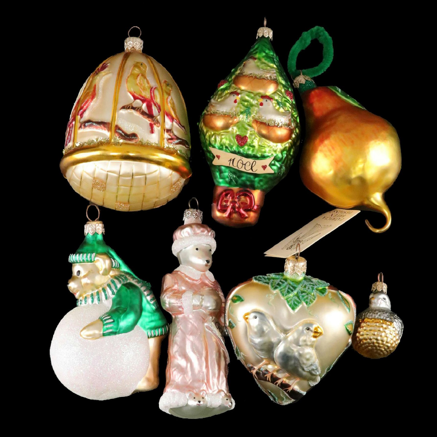 Patricia Breen Hand-Painted "12 Days of Christmas" and Other Glass Ornaments