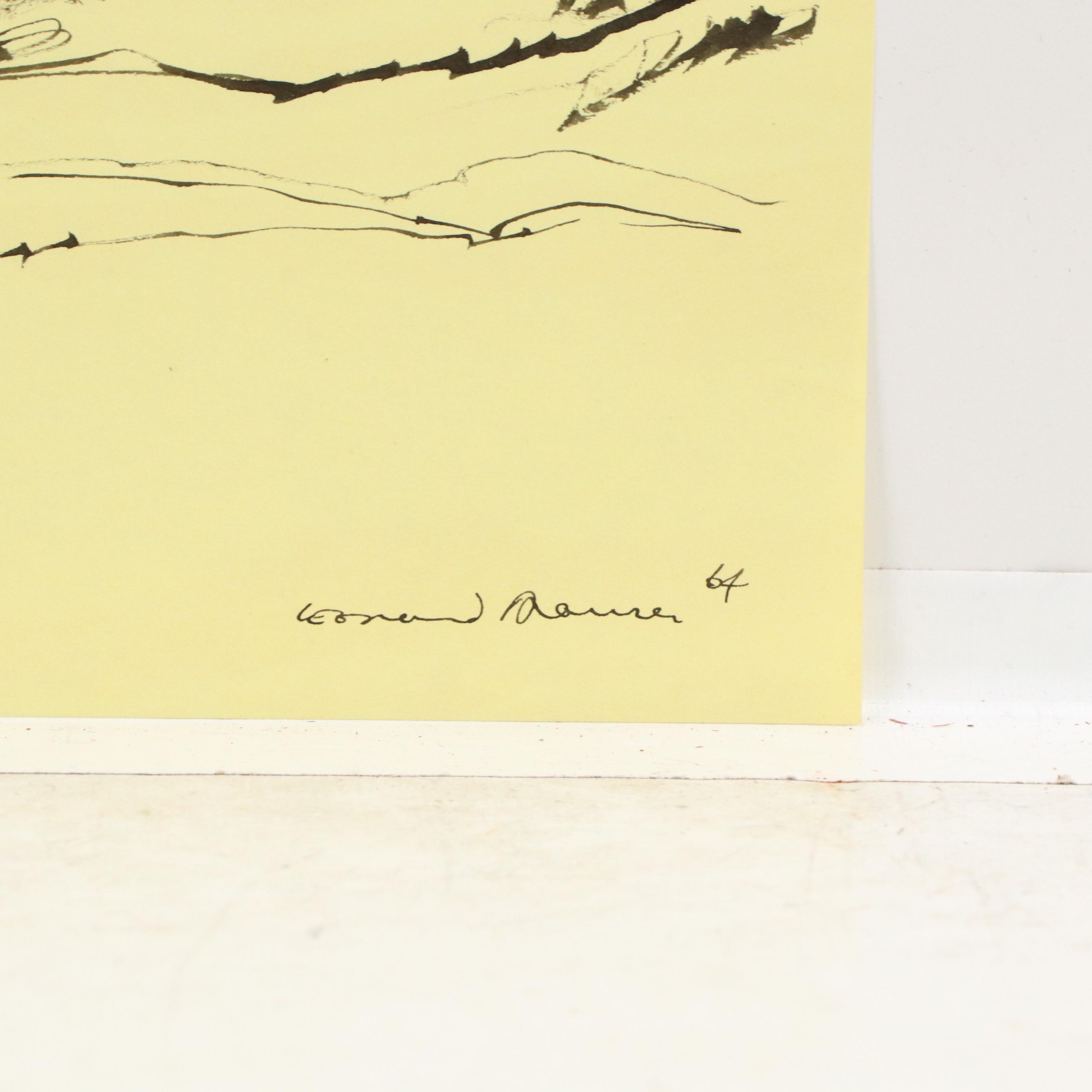 Leonard Maurer Ink Wash Drawings of Trees, Circa 1964