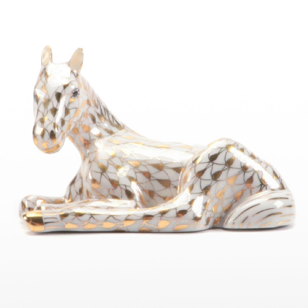 Herend Gold Fishnet with Gold "Horse Foal" Porcelain Figurine, 1998