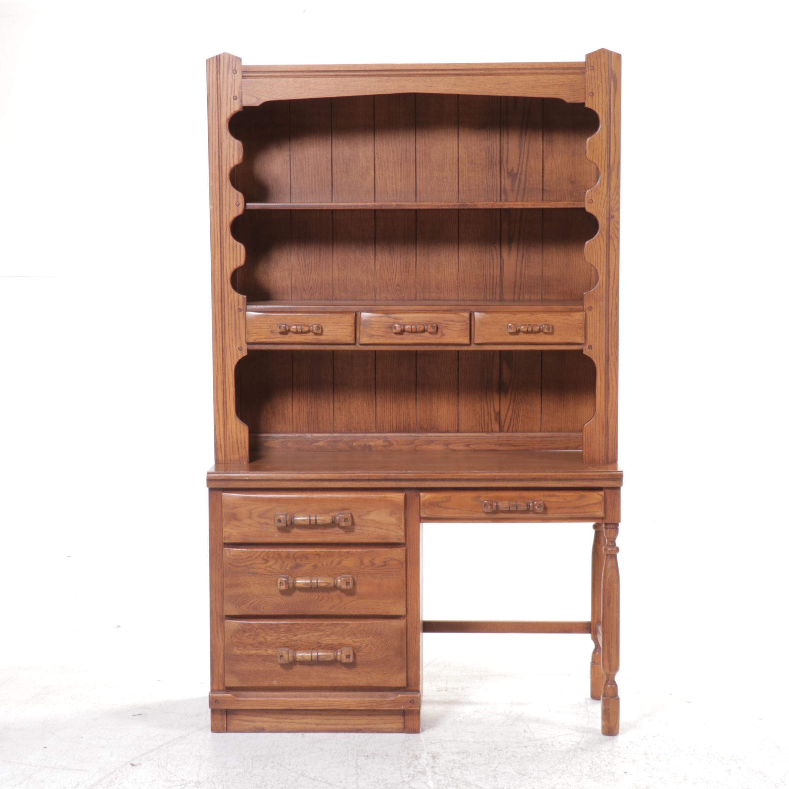 Young-Hinkle Oak Writing Desk with Hutch and Chair