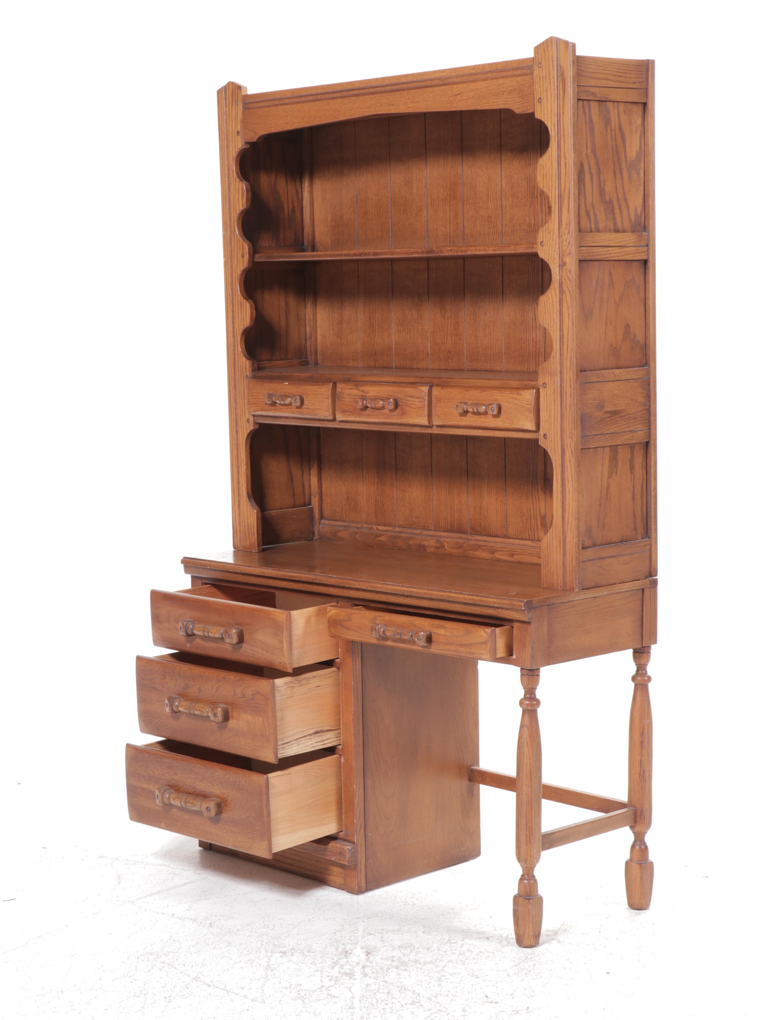 Young-Hinkle Oak Writing Desk with Hutch and Chair