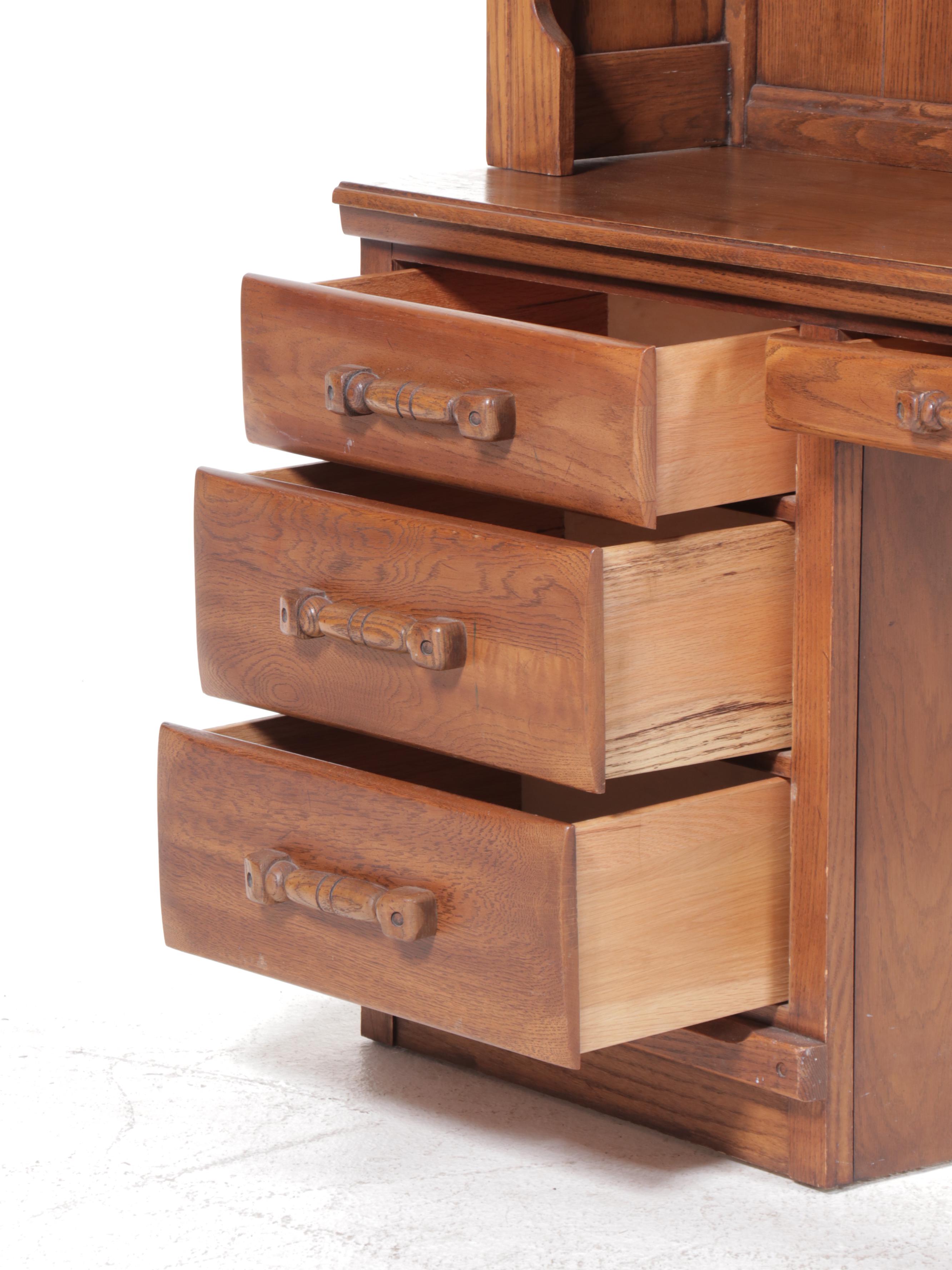 Young-Hinkle Oak Writing Desk with Hutch and Chair