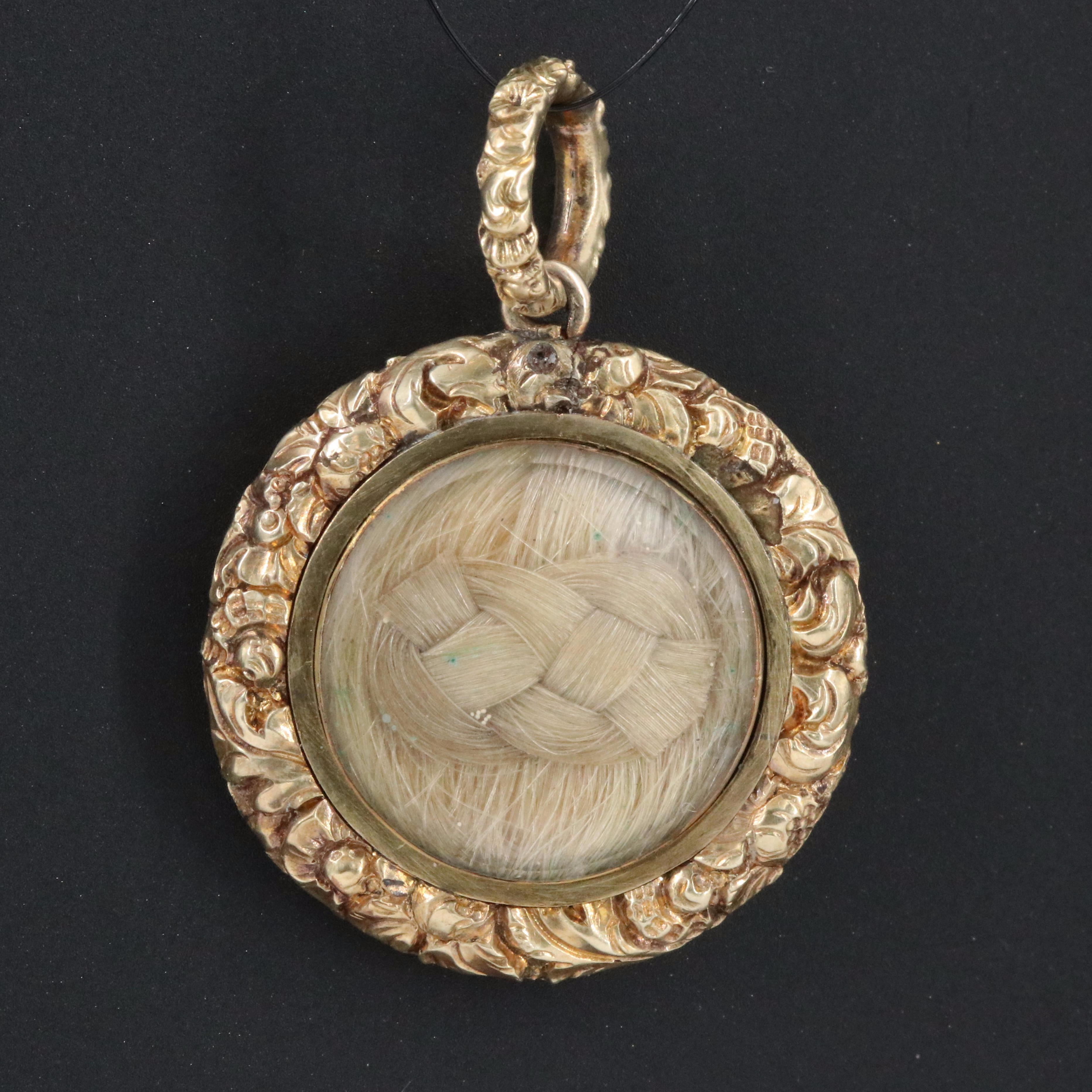 Victorian 10K Mourning Hair Locket Pendant
